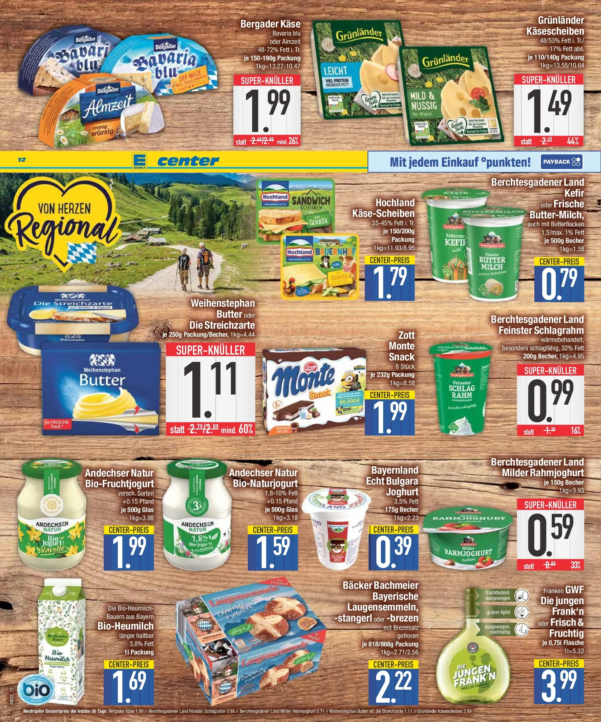 E center Prospekt Bad Reichenhall (ab 03.08.2026) zum Blättern | Seite: 12 | Produkte: Kefir, Käse, Weihenstephan butter, Grunlander