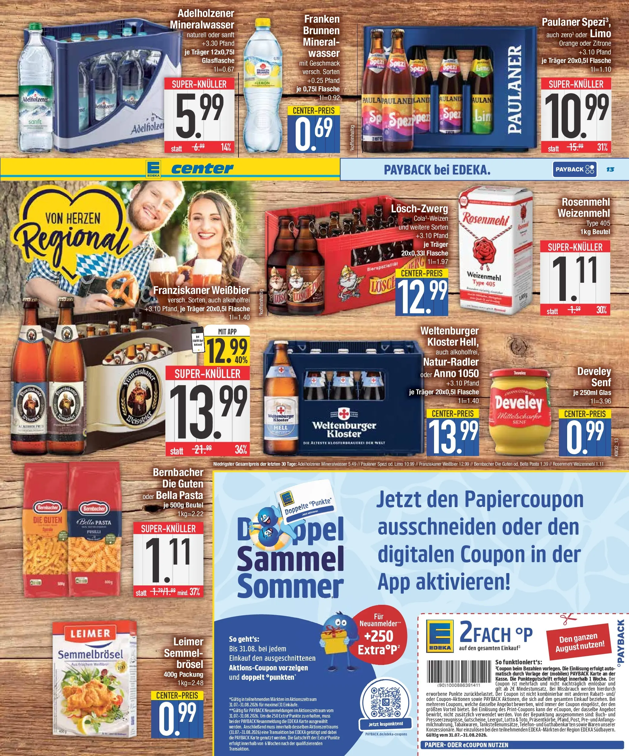 E center Prospekt Bad Reichenhall (ab 03.08.2026) zum Blättern | Seite: 13 | Produkte: Weißbier, Paulaner spezi, Telefon, Paulaner