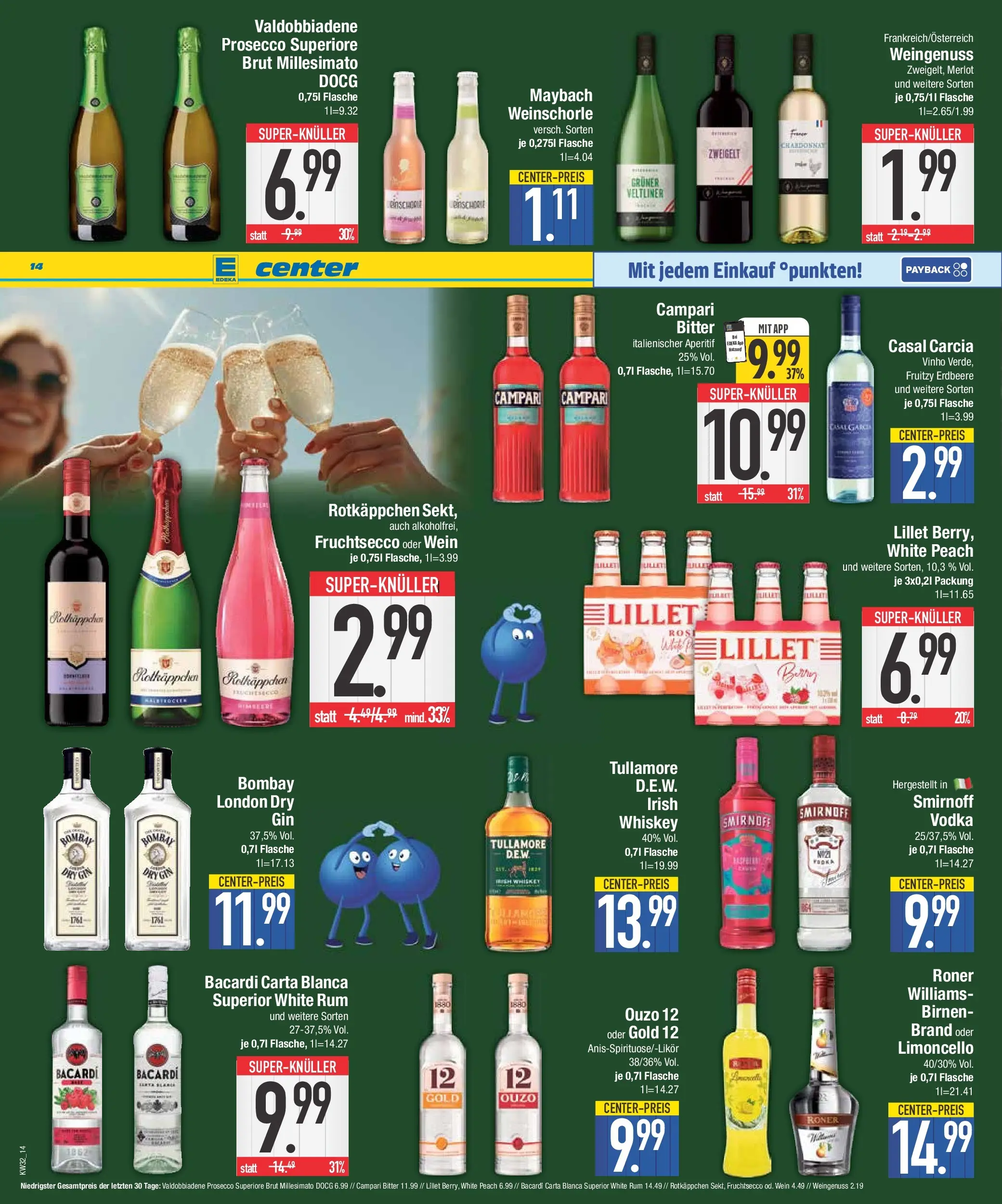 E center Prospekt Bad Reichenhall (ab 03.08.2026) zum Blättern | Seite: 14 | Produkte: Bacardi, Rum, Weinschorle, Smirnoff
