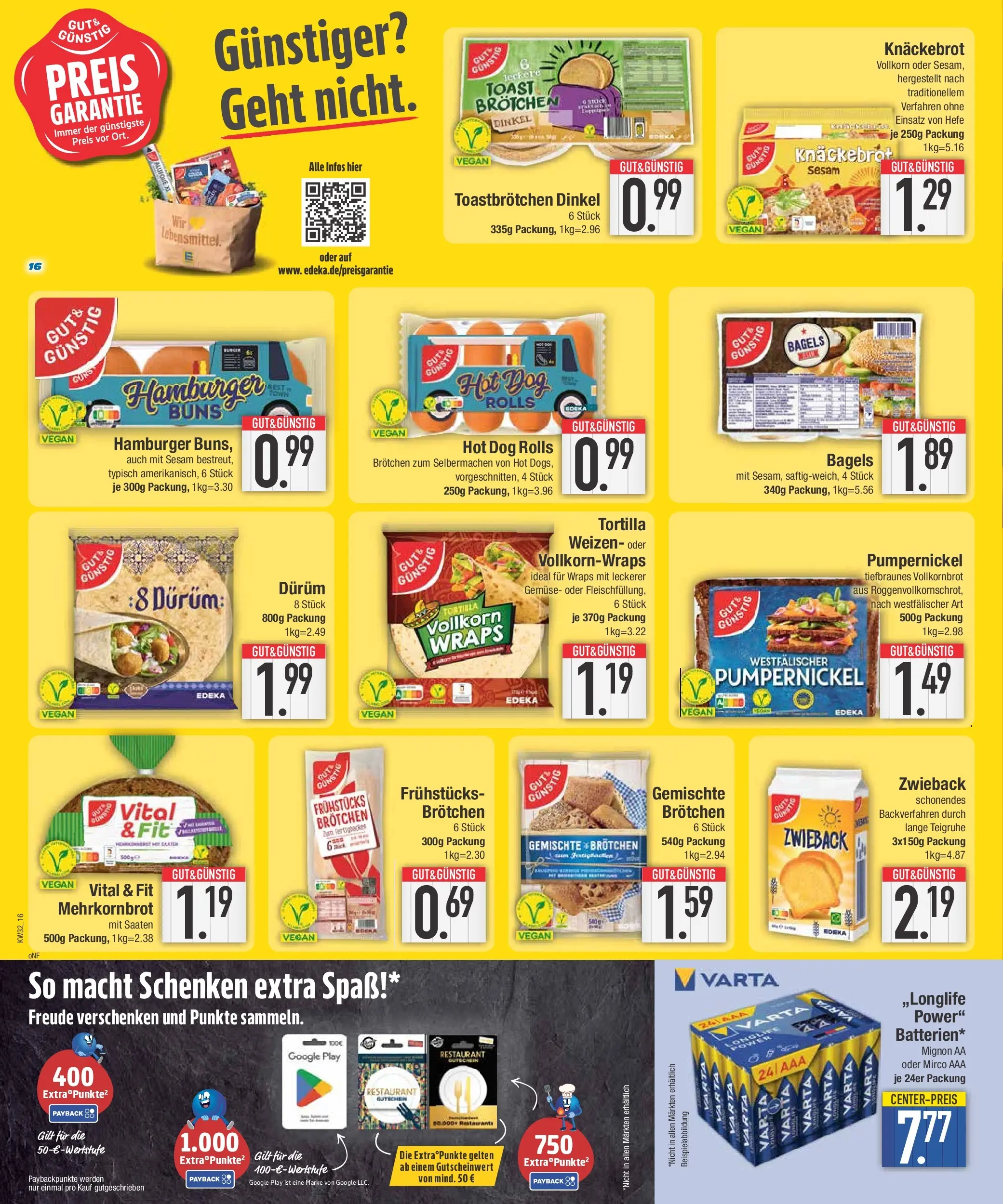 E center Prospekt Ingolstadt (ab 03.08.2026) zum Blättern | Seite: 16 | Produkte: Toast, Vollkornbrot, Gemüse