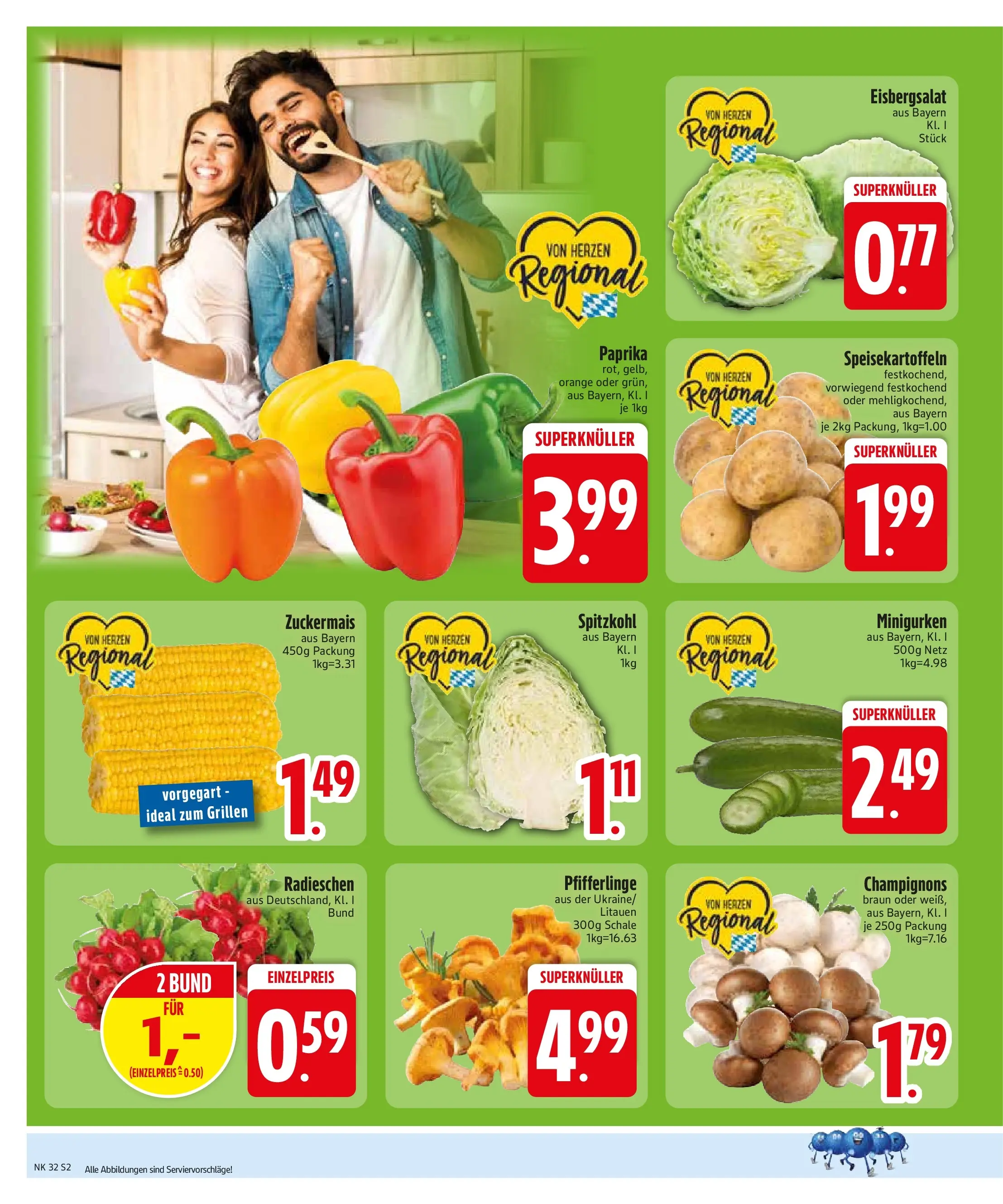 Edeka Prospekt Wackersdorf (ab 03.08.2026) » Angebote Online | Seite: 4 | Produkte: Eisbergsalat, Champignons, Paprika, Pfifferlinge