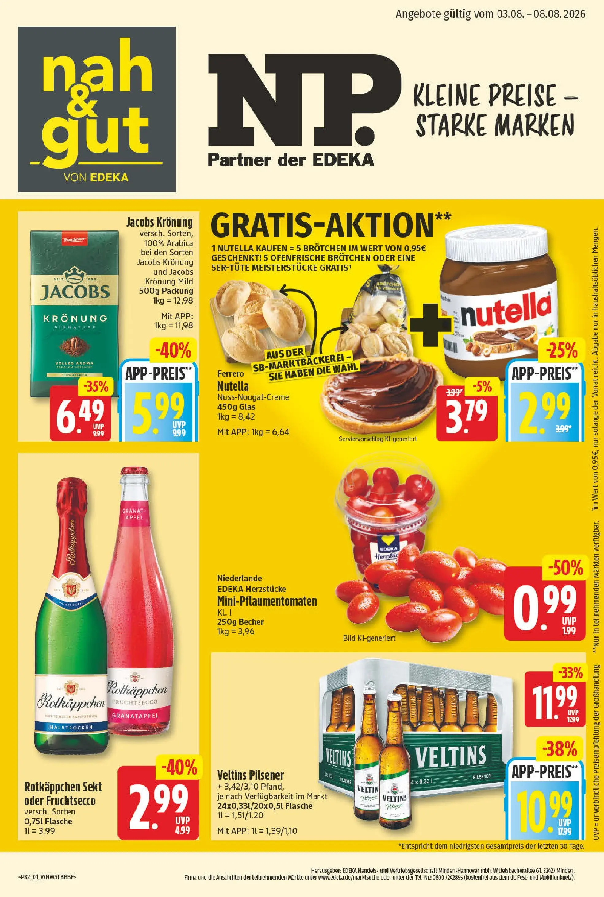 Angebote - Wochenangebote (ab 03.08.2026) zum Blättern | Seite: 1 | Produkte: Äpfel, Ofenfrische, Rotkäppchen, Veltins