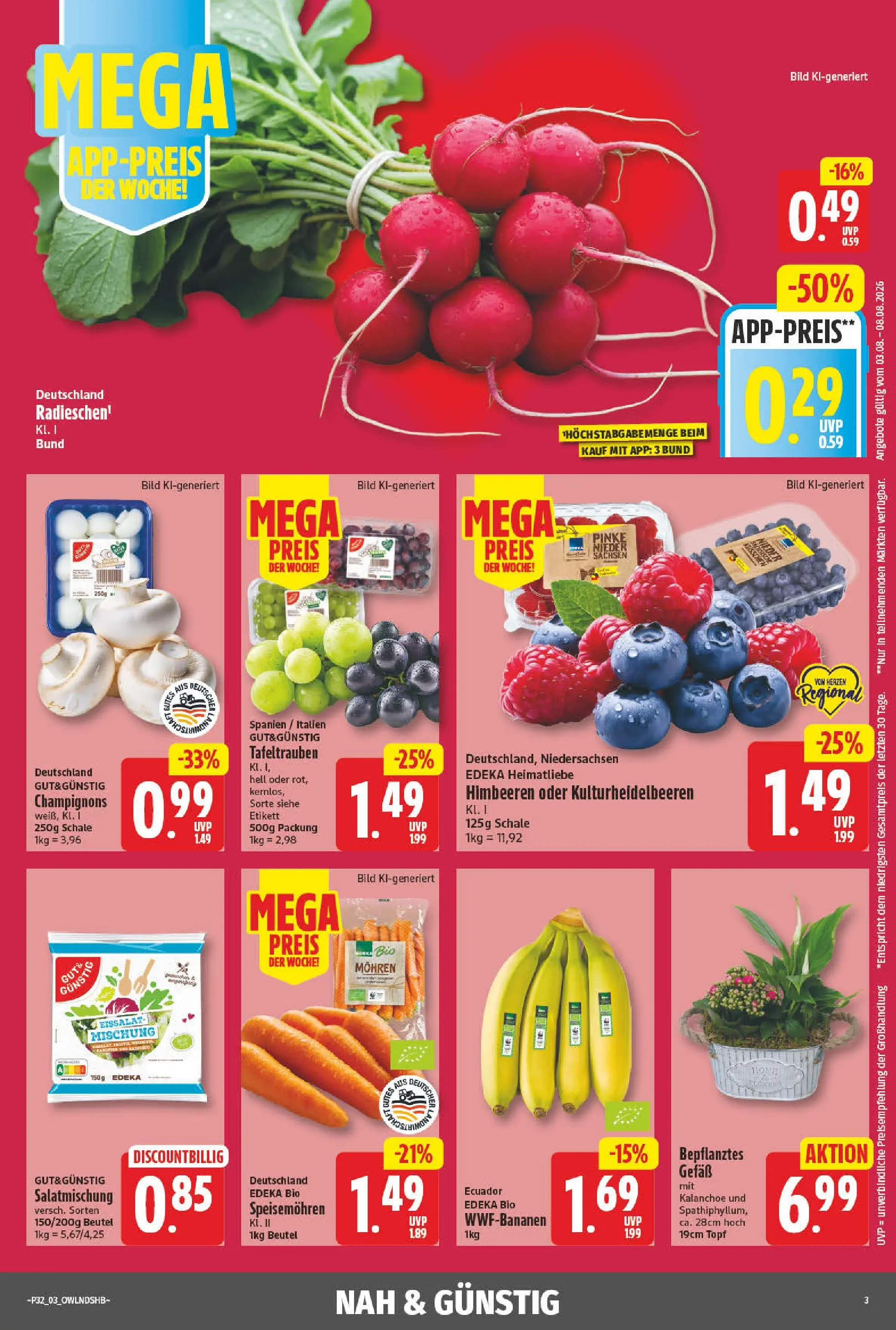 Angebote - Wochenangebote (ab 03.08.2026) zum Blättern | Seite: 3 | Produkte: Himbeeren, Mohren, Champignons, Eissalat