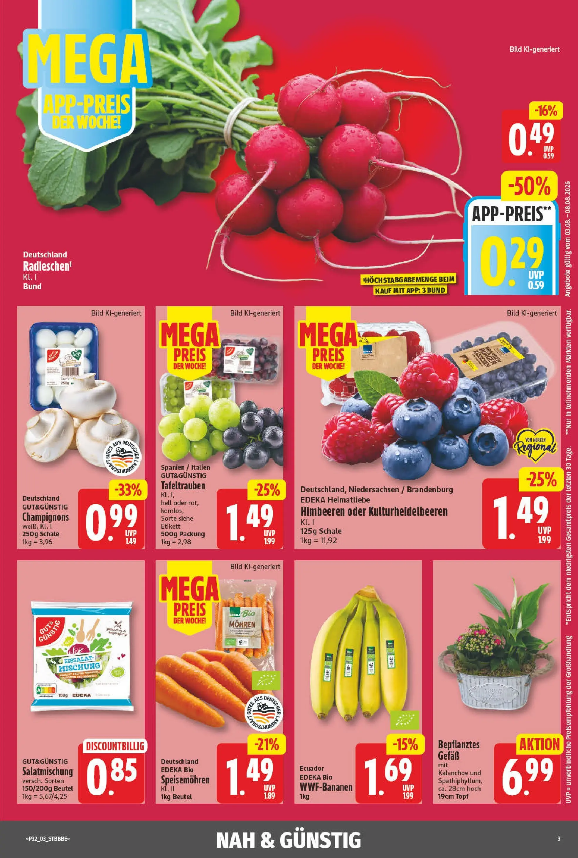 Angebote - Wochenangebote (ab 03.08.2026) zum Blättern | Seite: 3 | Produkte: Himbeeren, Burger, Mohren, Champignons