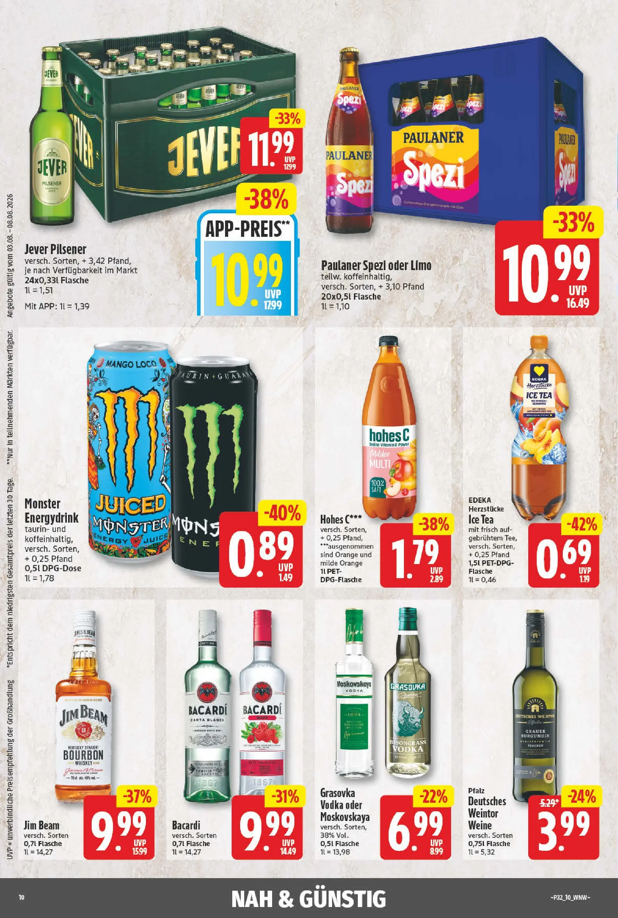 Angebote - Wochenangebote (ab 03.08.2026) zum Blättern | Seite: 10 | Produkte: Bacardi, Vodka, Bourbon, Paulaner