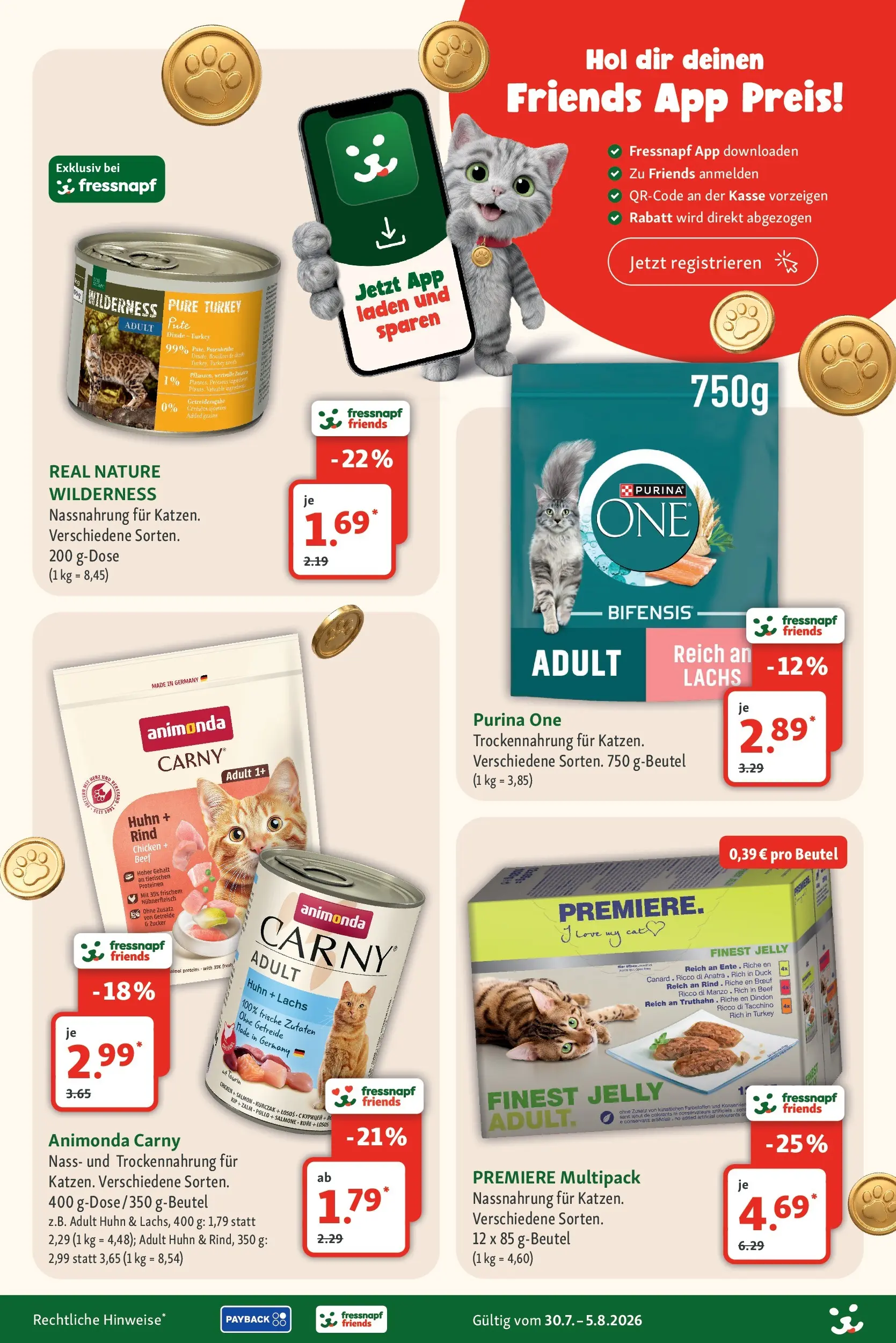 Fressnapf - Fressnapf: über 500 Preise dauerhaft im Markt reduziert! (ab 30.07.2026) zum Blättern | Seite: 4 | Produkte: Purina one, Pute, Lachs, Getreide