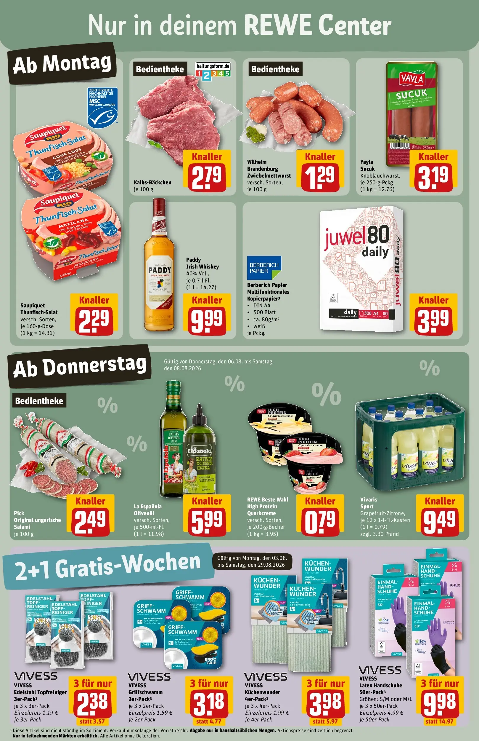 REWE Prospekt ab 03.08.2026 zum Blättern » Angebote | Seite: 3 | Produkte: Thunfisch, Salami, Kuchen, Salat