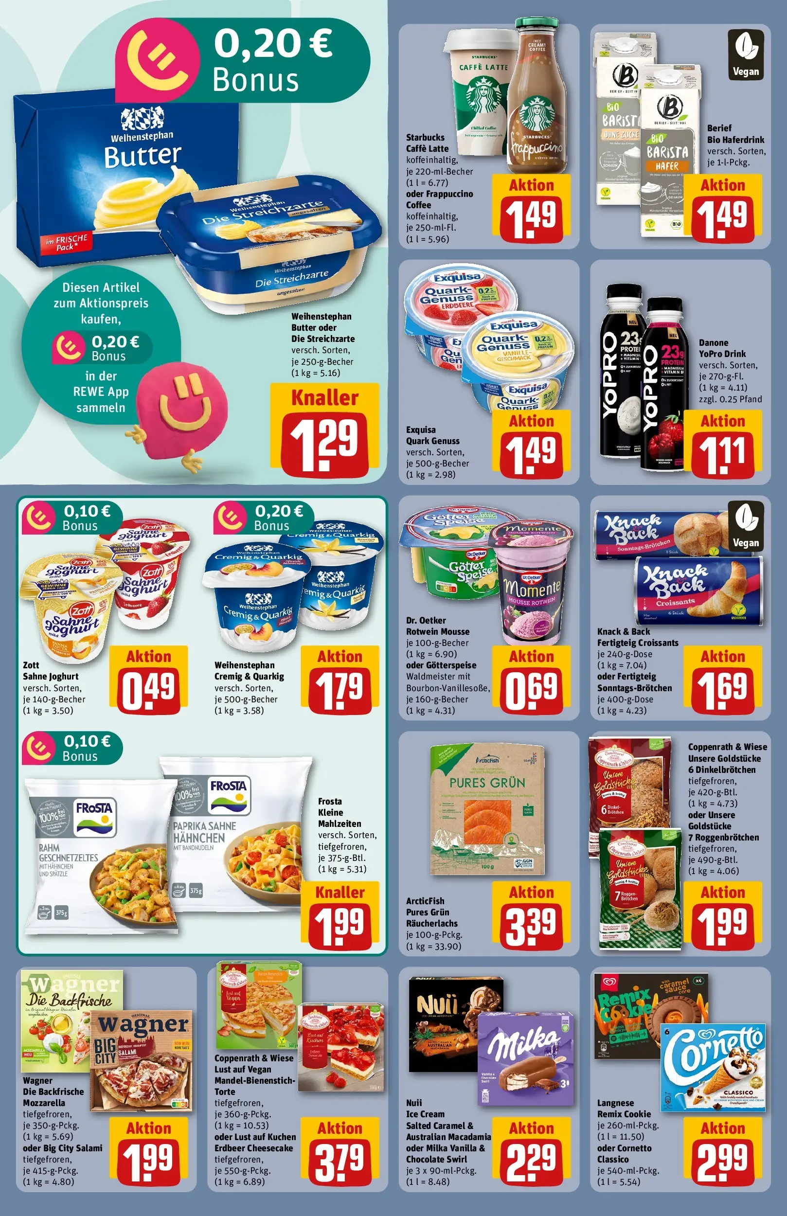 REWE Prospekt ab 03.08.2026 zum Blättern » Angebote | Seite: 14 | Produkte: Hahnchen, Joghurt, Starbucks, Weihenstephan butter