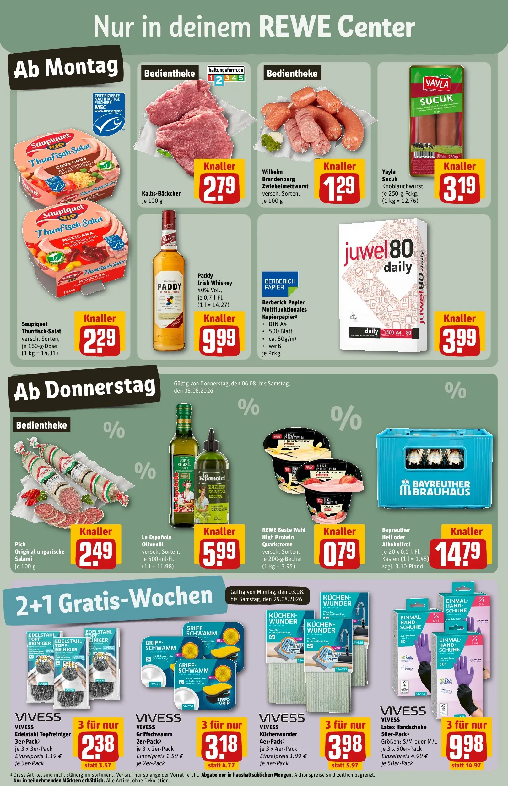 REWE Prospekt ab 03.08.2026 zum Blättern » Angebote | Seite: 3 | Produkte: Paprika, Salami, Kuchen, Whiskey