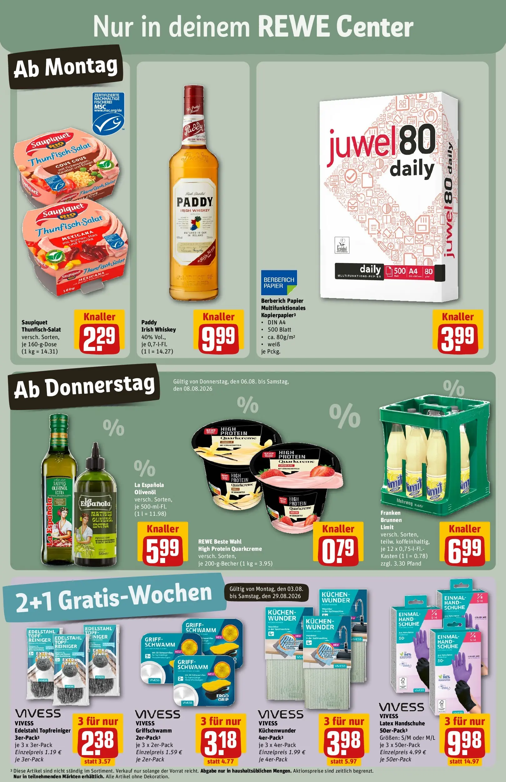 REWE Prospekt ab 03.08.2026 zum Blättern » Angebote | Seite: 3 | Produkte: Olivenol, Paprika, Kuchen, Whiskey