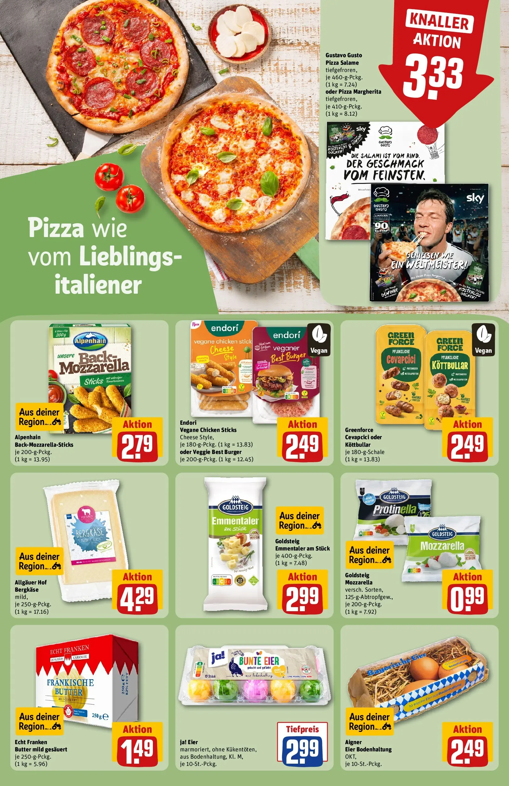 REWE Prospekt ab 03.08.2026 zum Blättern » Angebote | Seite: 17 | Produkte: Eier, Mozzarella, Cevapcici, Pizza