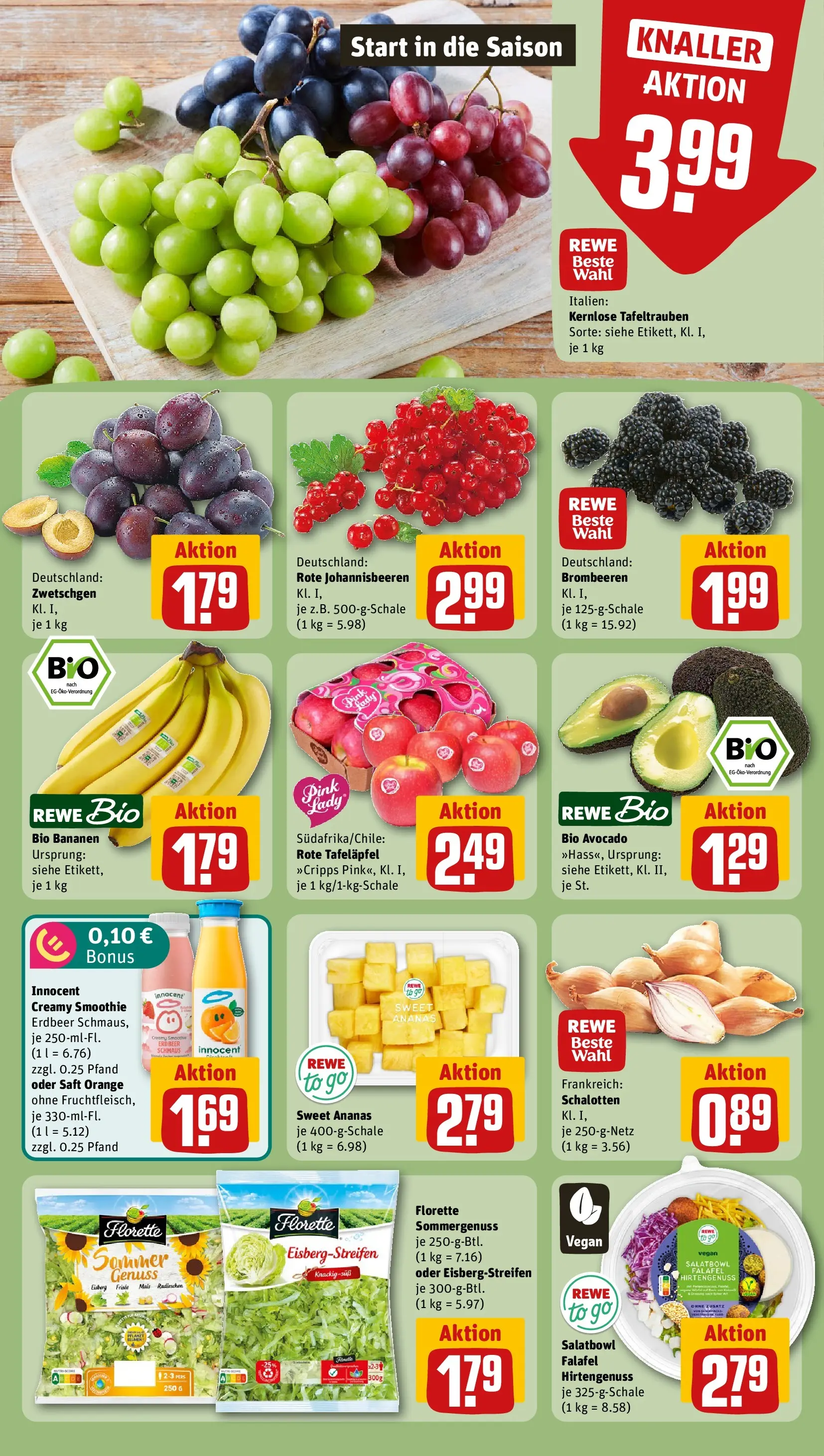 REWE Prospekt ab 03.08.2026 zum Blättern » Angebote | Seite: 6 | Produkte: Bananen, Zwetschgen, Avocado, Saft