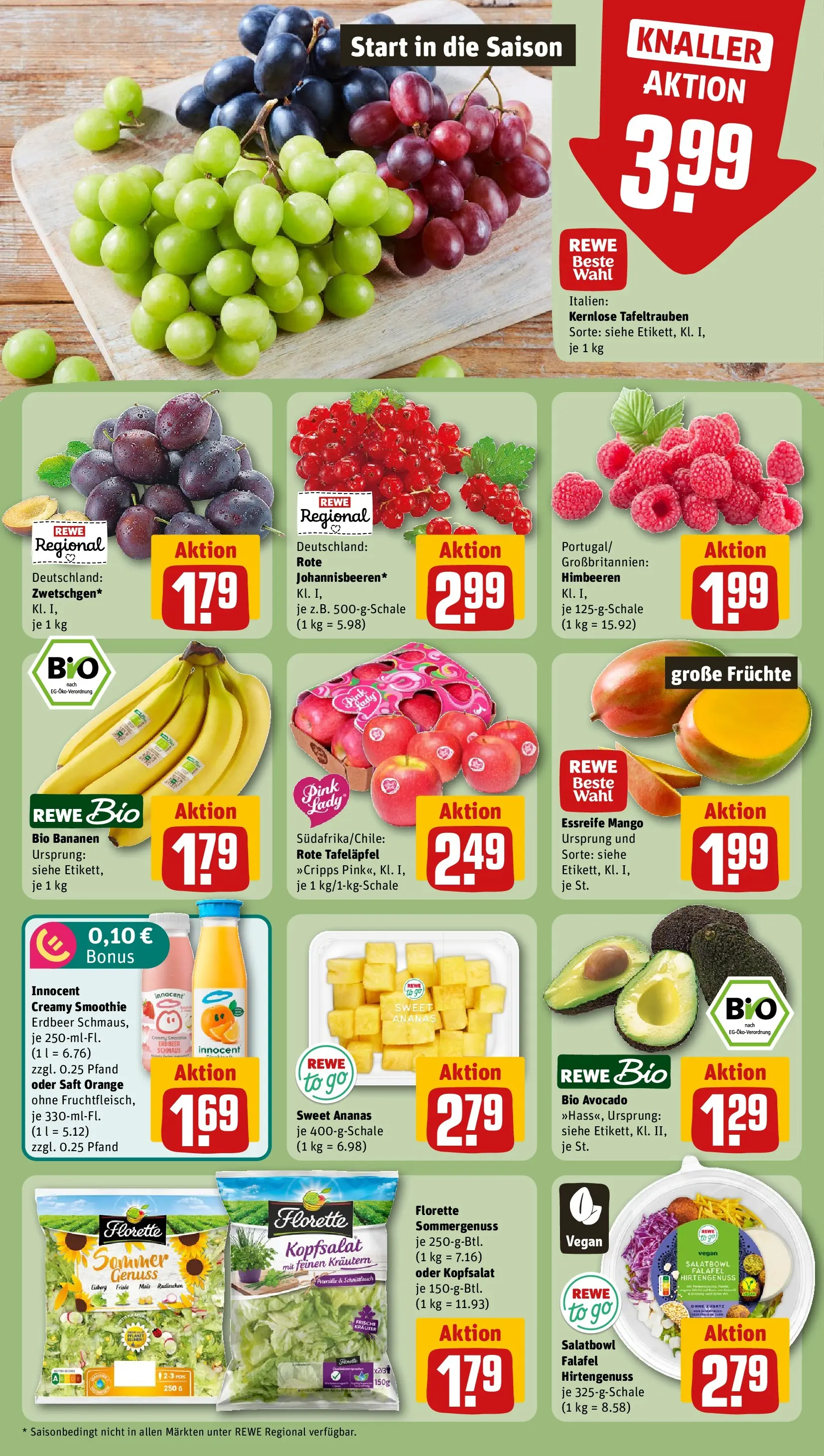 REWE Prospekt ab 03.08.2026 zum Blättern » Angebote | Seite: 6 | Produkte: Himbeeren, Bananen, Avocado, Saft