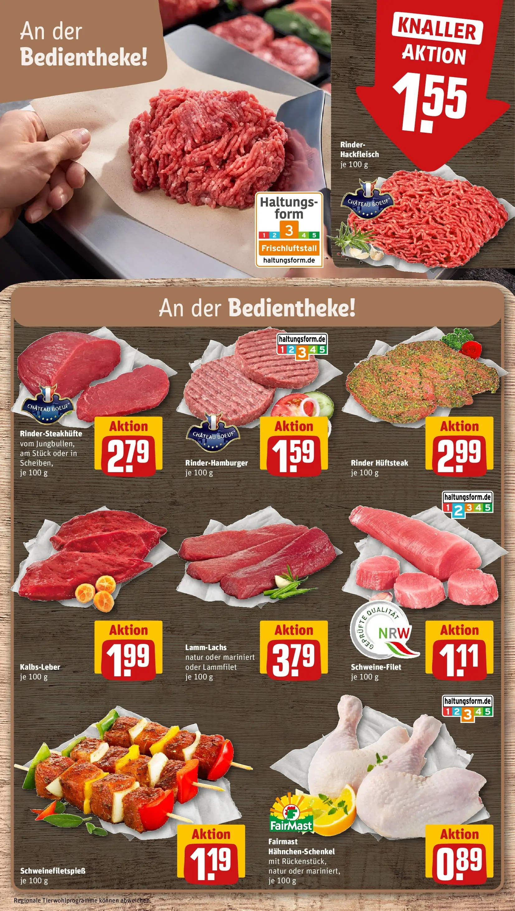 REWE Prospekt ab 03.08.2026 zum Blättern » Angebote | Seite: 8 | Produkte: Hahnchenschenkel, Kalbsleber, Schweinefilet, Hackfleisch