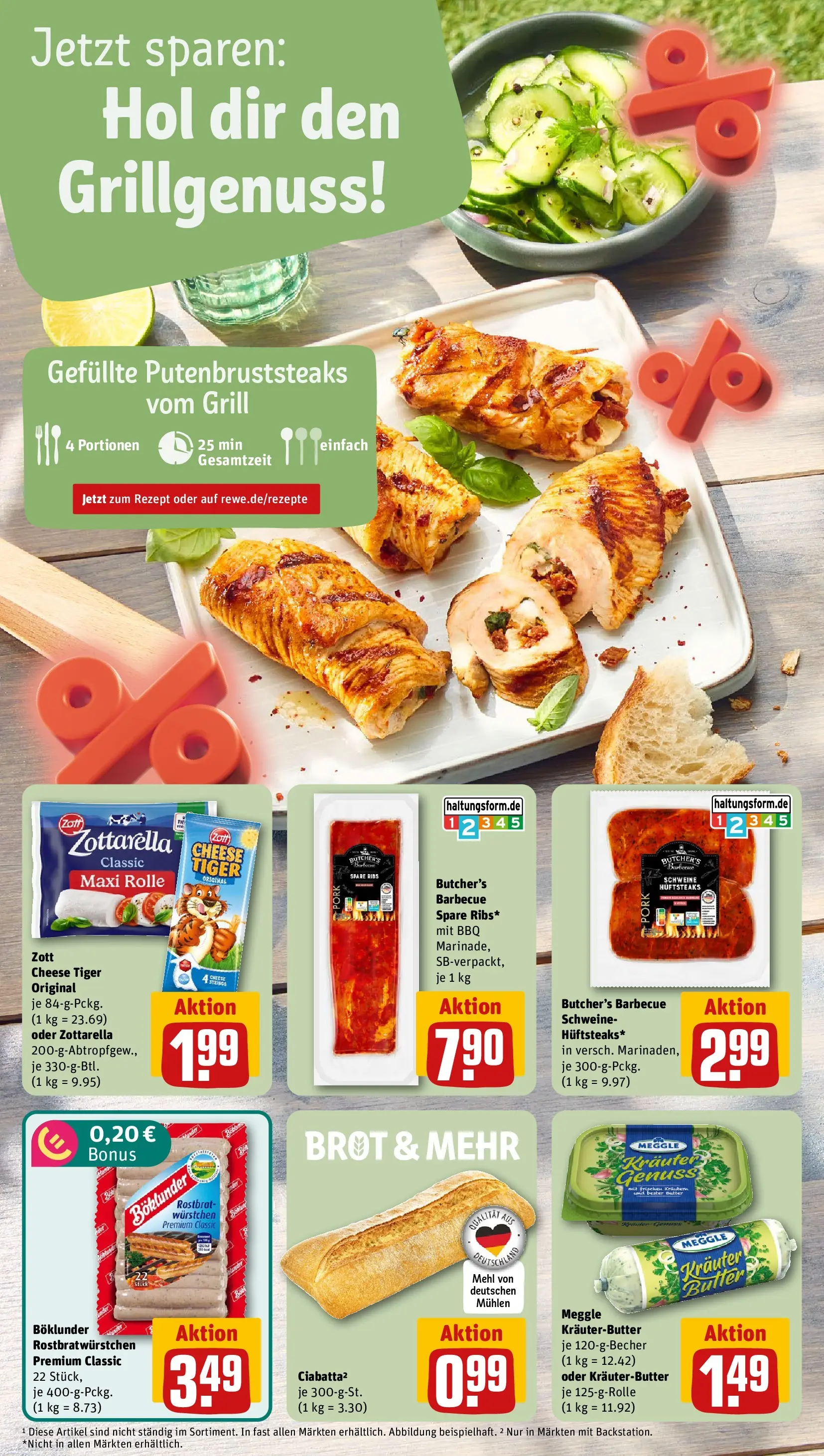 REWE Prospekt ab 03.08.2026 zum Blättern » Angebote | Seite: 4 | Produkte: Grill, Spare ribs, Kräuterbutter, Brot