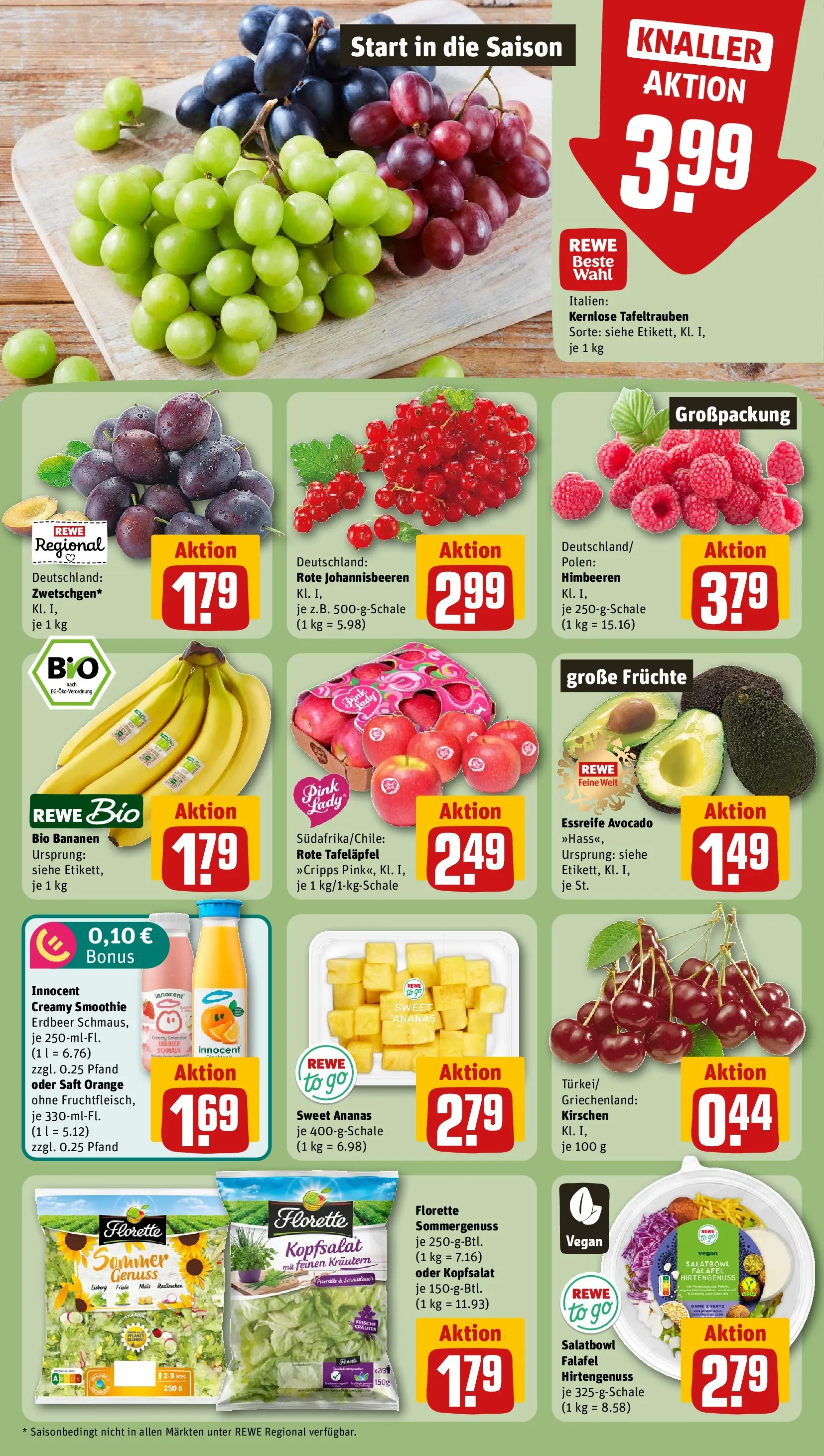 REWE Prospekt ab 03.08.2026 zum Blättern » Angebote | Seite: 6 | Produkte: Himbeeren, Kirschen, Avocado, Saft