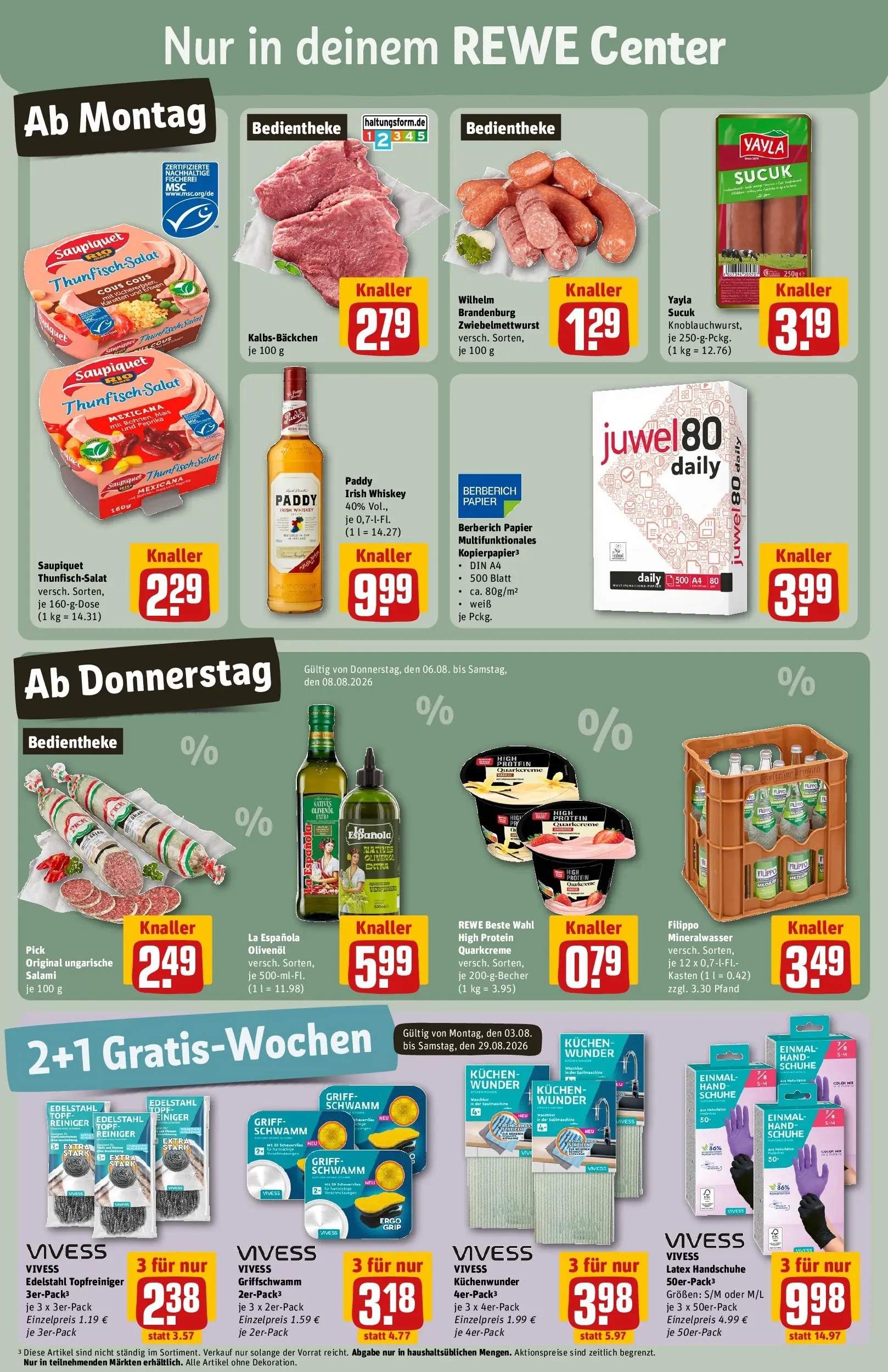 REWE Prospekt ab 03.08.2026 zum Blättern » Angebote | Seite: 3 | Produkte: Thunfisch, Paprika, Kuchen, Salat