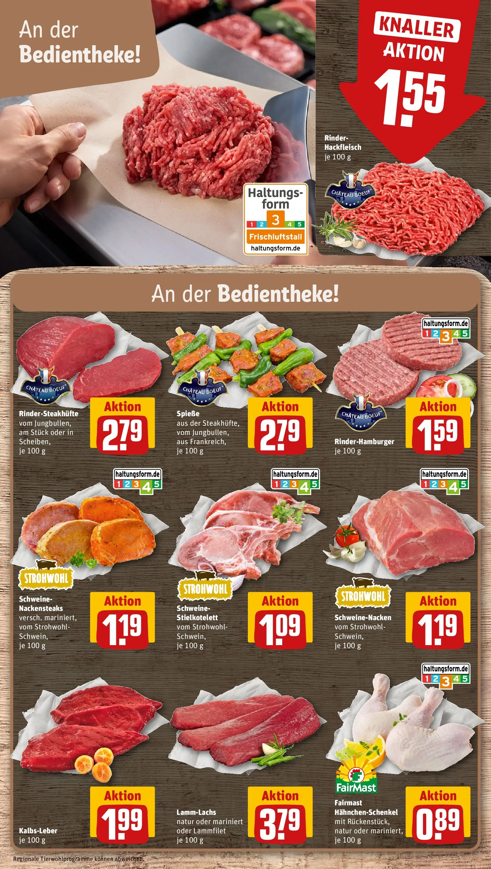 REWE Prospekt ab 03.08.2026 zum Blättern » Angebote | Seite: 8 | Produkte: Nackensteaks, Schweinenacken, Spieße, Hackfleisch