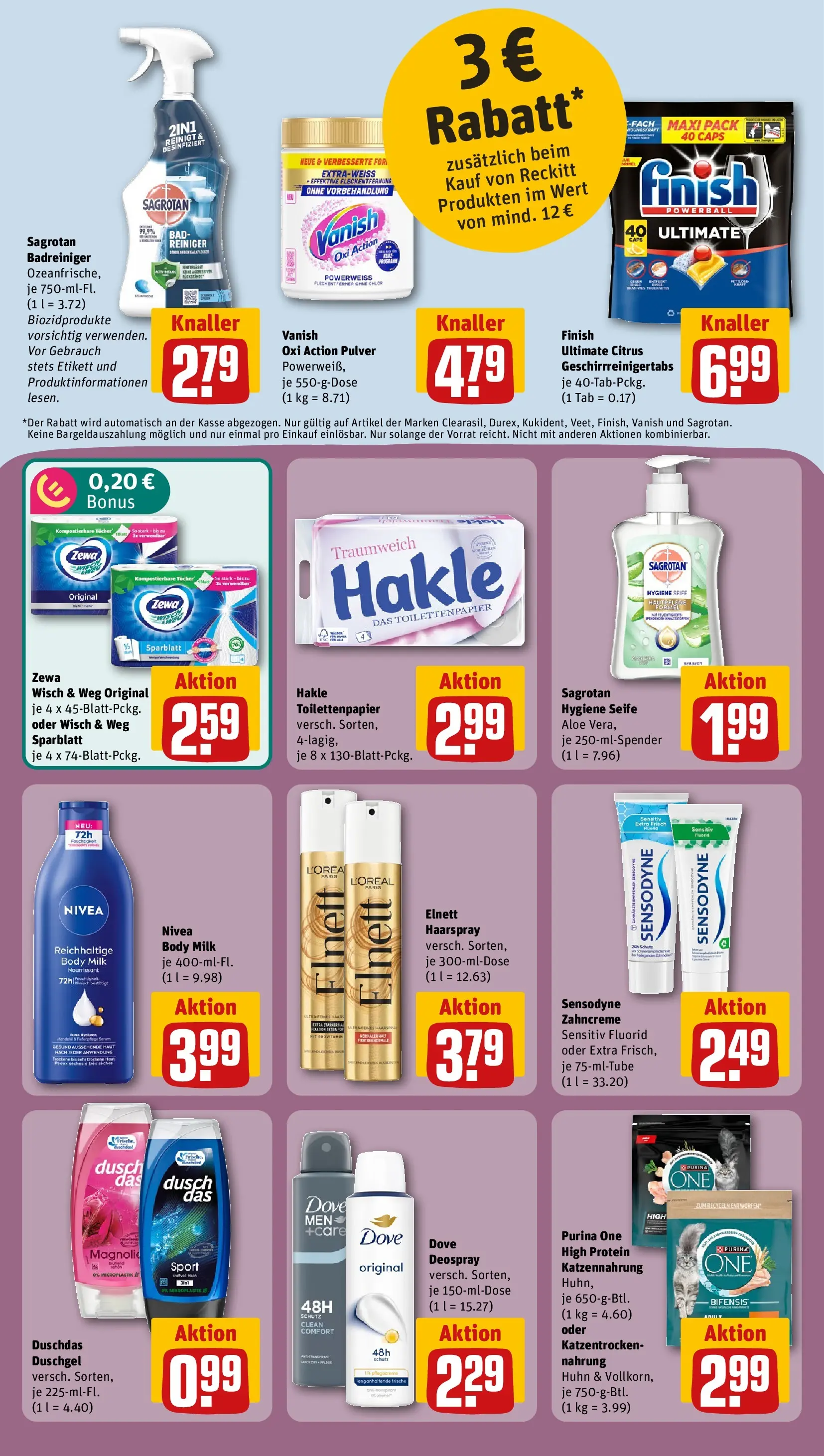 REWE Prospekt ab 03.08.2026 zum Blättern » Angebote | Seite: 24 | Produkte: Purina one, Haarspray, Duschgel, Toilettenpapier