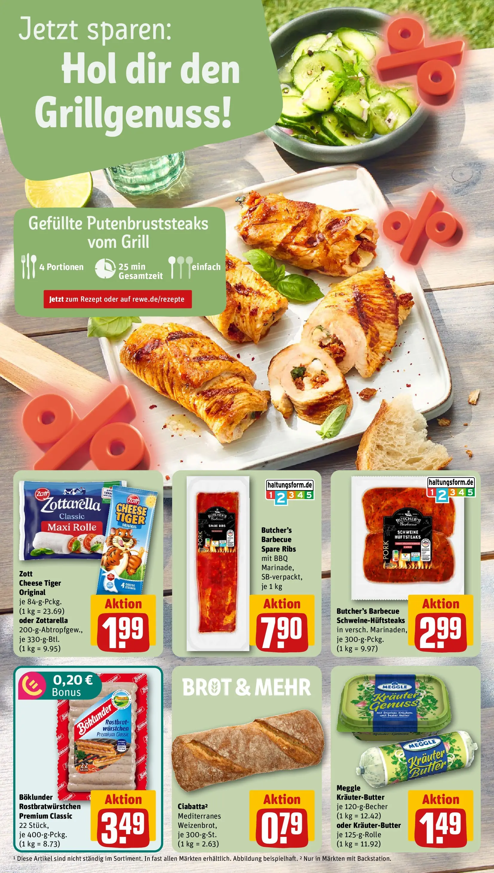 REWE Prospekt ab 03.08.2026 zum Blättern » Angebote | Seite: 4 | Produkte: Grill, Spare ribs, Kräuterbutter, Brot