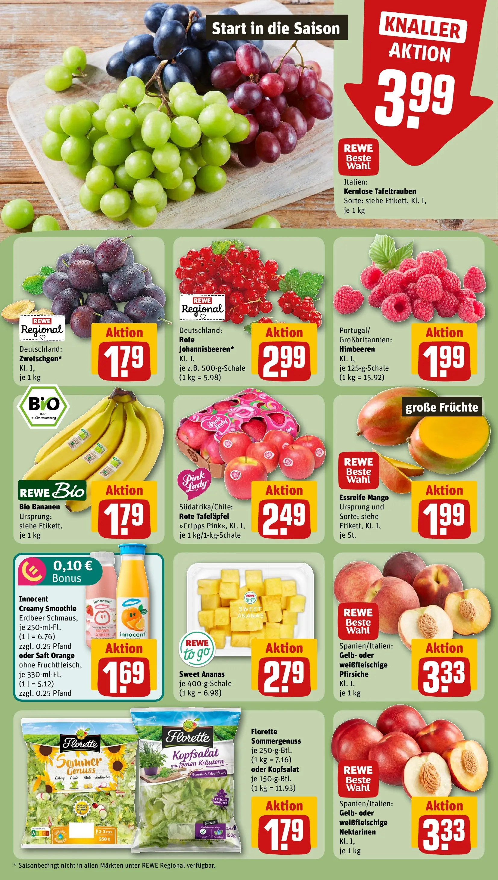 REWE Prospekt ab 03.08.2026 zum Blättern » Angebote | Seite: 6 | Produkte: Nektarinen, Ananas, Mango, Saft