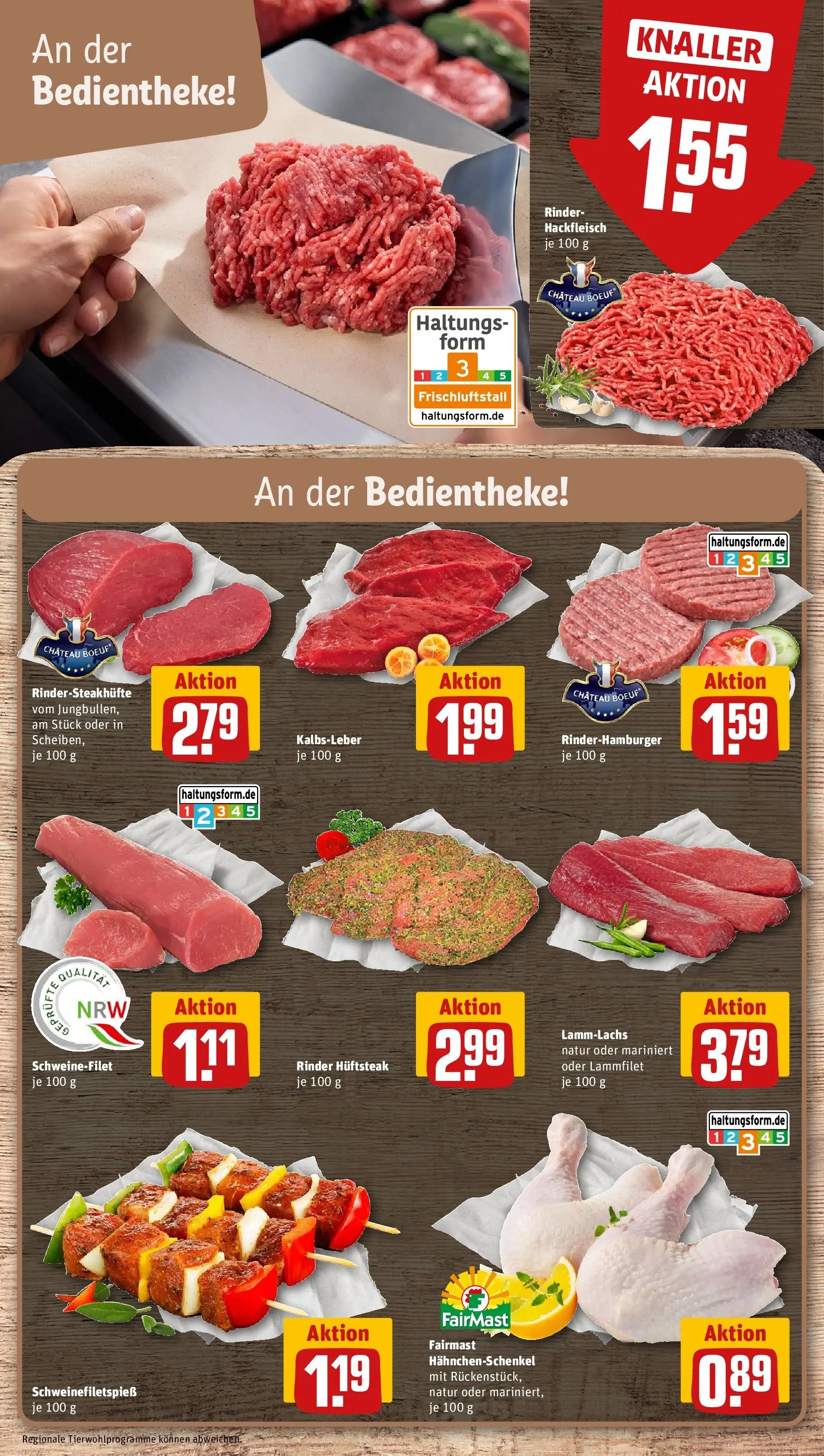 REWE Prospekt ab 03.08.2026 zum Blättern » Angebote | Seite: 8 | Produkte: Hahnchenschenkel, Kalbsleber, Schweinefilet, Hackfleisch