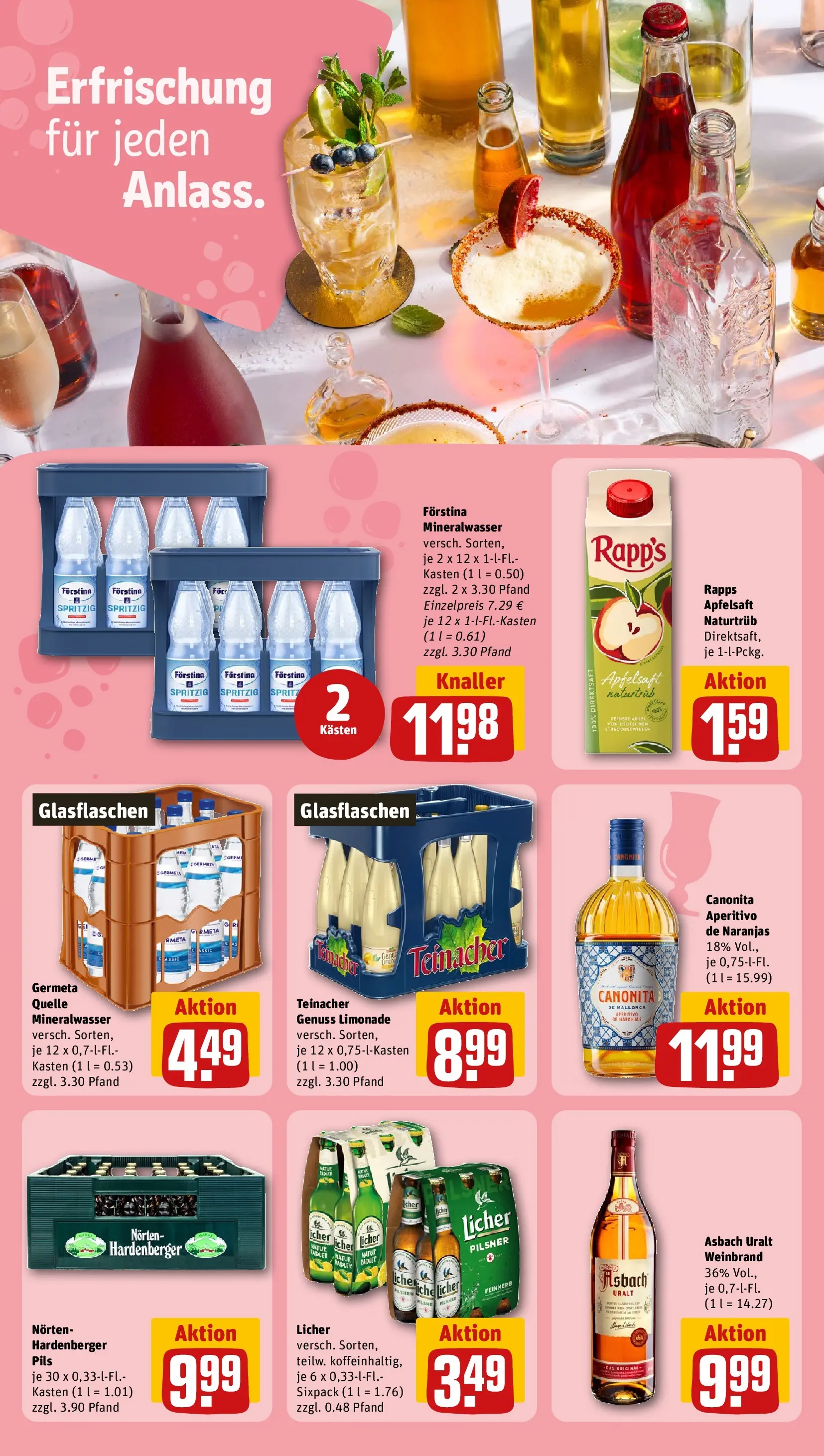 REWE Prospekt ab 03.08.2026 zum Blättern » Angebote | Seite: 17 | Produkte: Pils, Apfelsaft, Mineralwasser, Asbach
