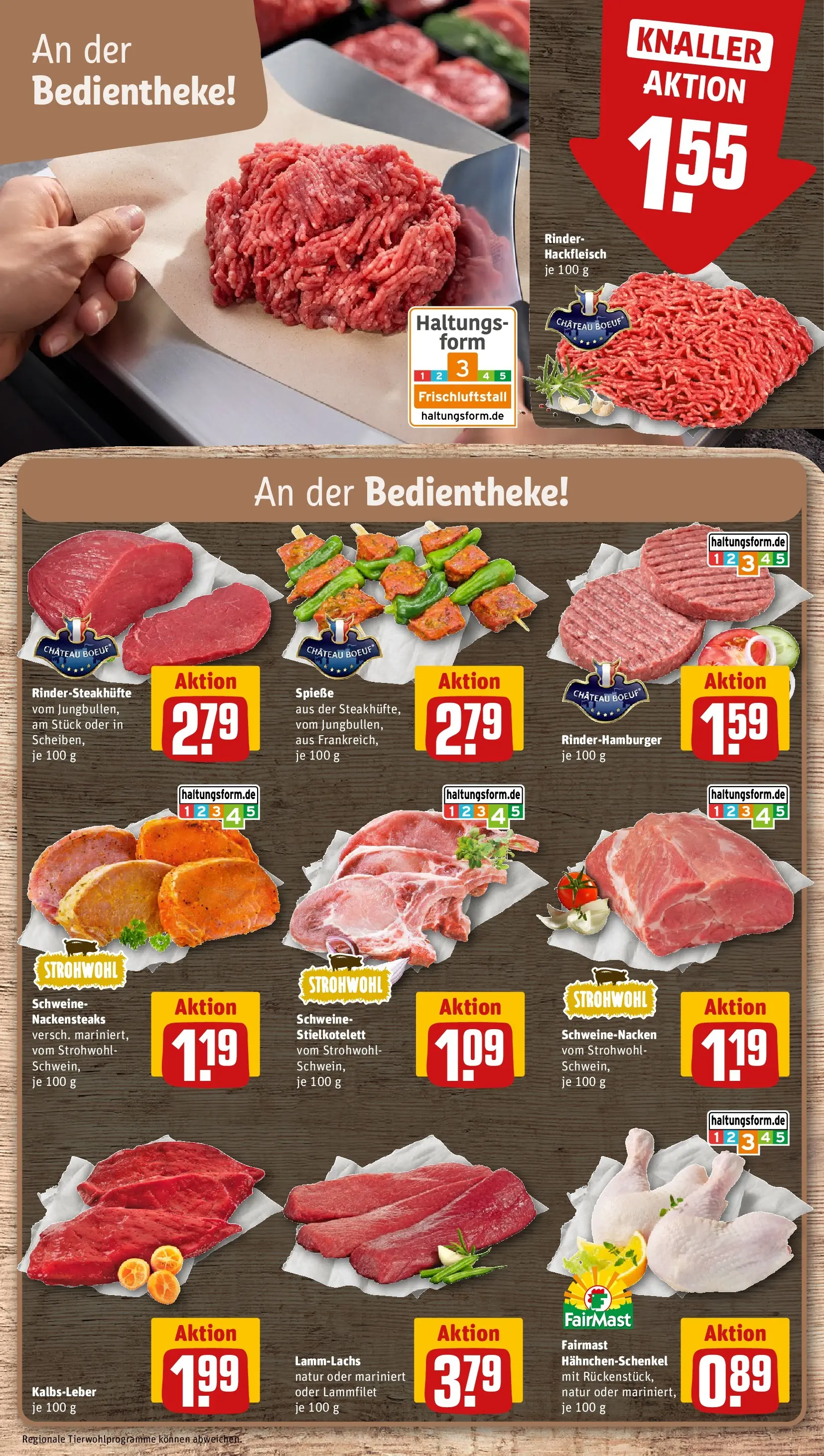 REWE Prospekt ab 03.08.2026 zum Blättern » Angebote | Seite: 8 | Produkte: Nackensteaks, Spieße, Kalbsleber, Hackfleisch