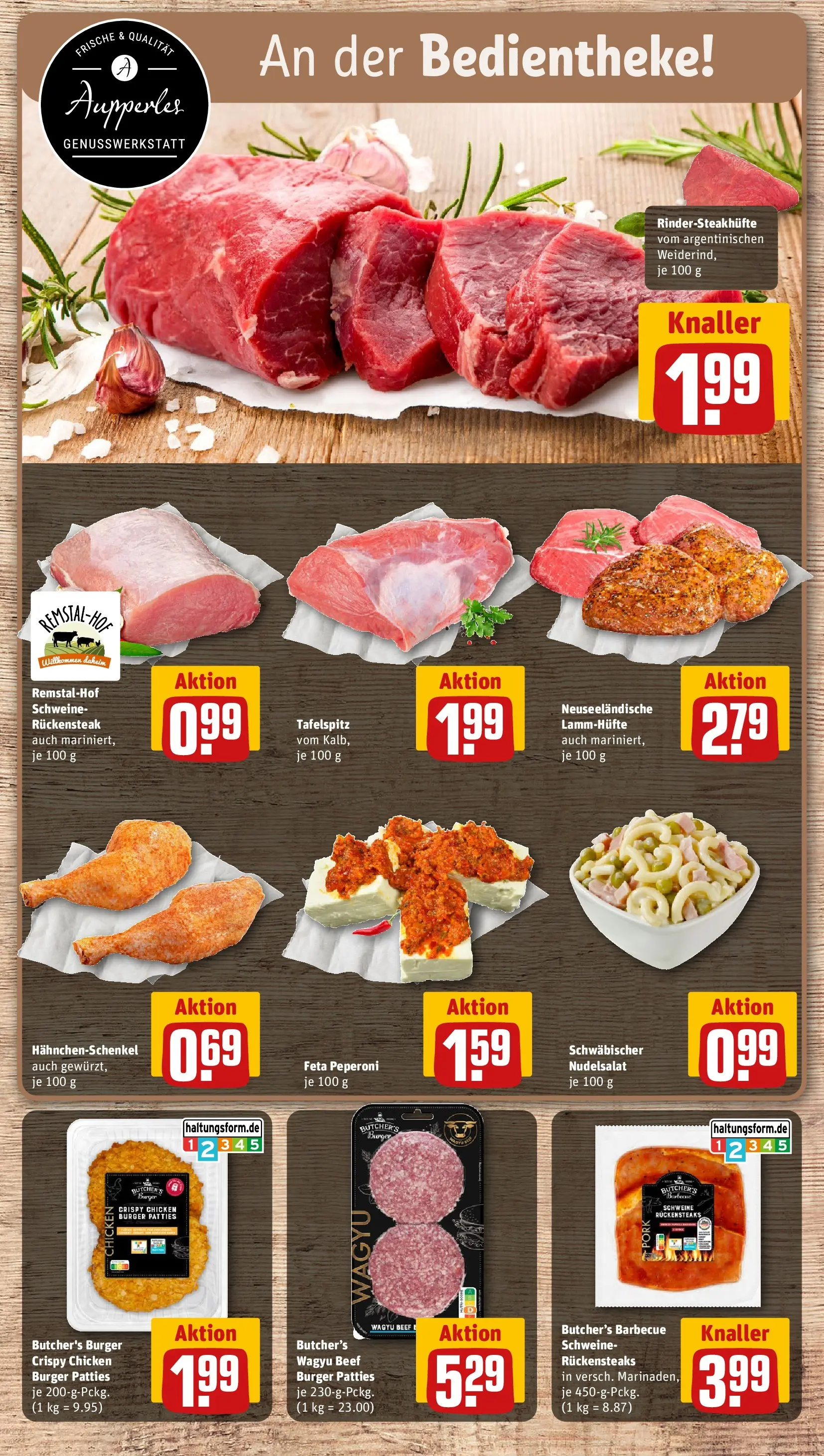 REWE Prospekt ab 03.08.2026 zum Blättern » Angebote | Seite: 10 | Produkte: Tafelspitz, Hahnchenschenkel, Feta, Burger