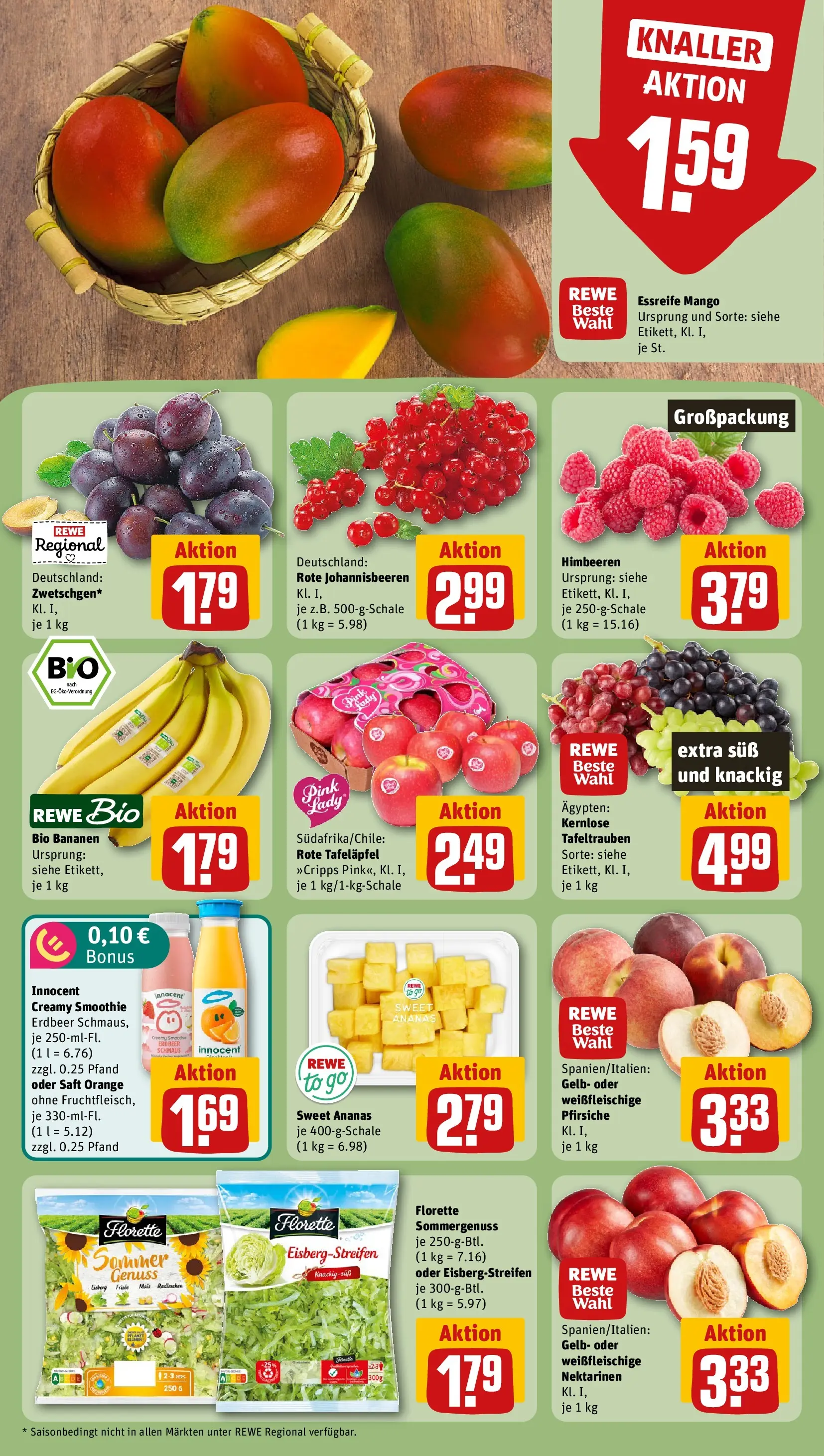 REWE Prospekt ab 03.08.2026 zum Blättern » Angebote | Seite: 6 | Produkte: Himbeeren, Nektarinen, Bananen, Saft