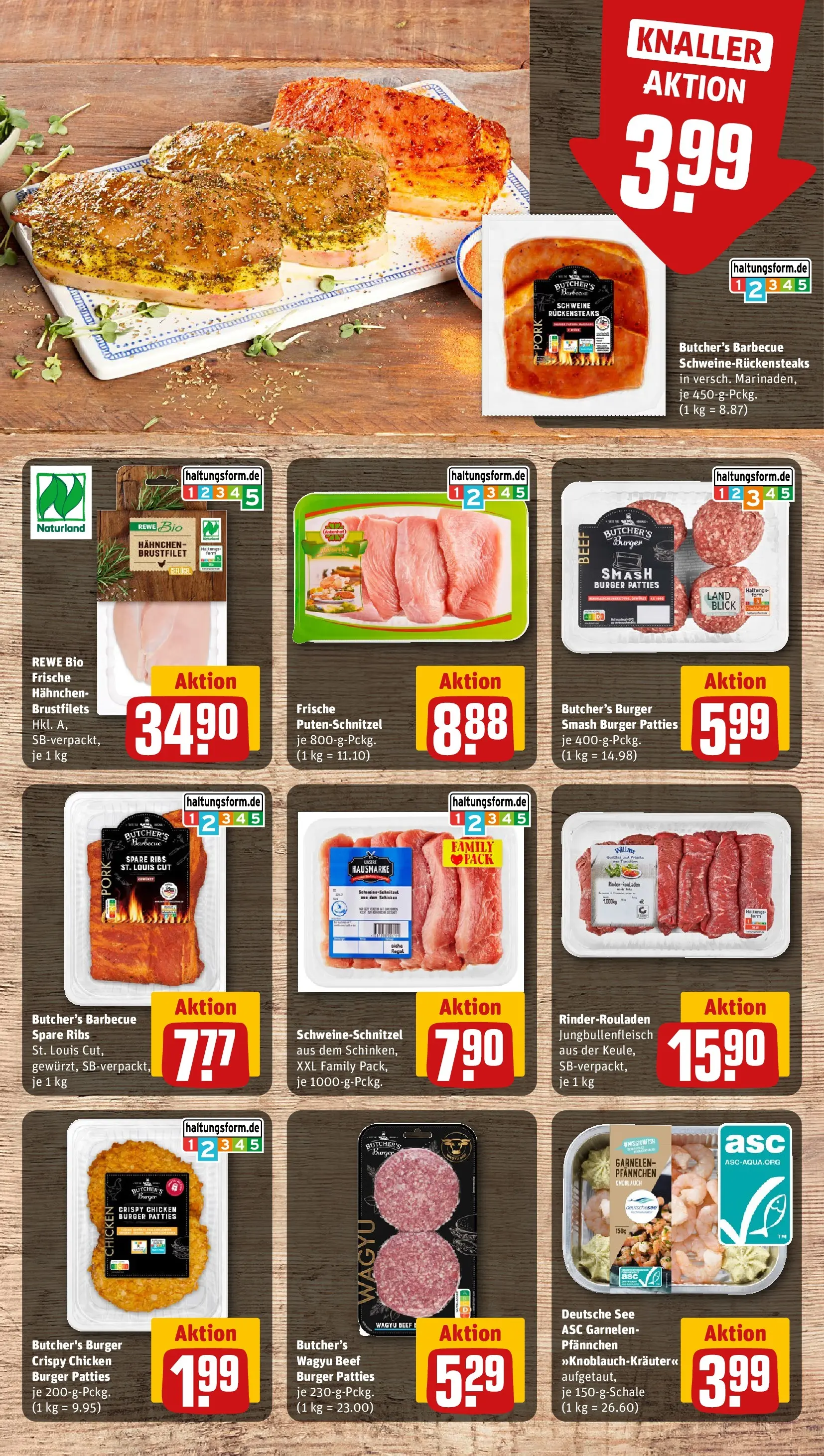 REWE Prospekt ab 03.08.2026 zum Blättern » Angebote | Seite: 9 | Produkte: Rinderrouladen, Spare ribs, Burger, Garnelen