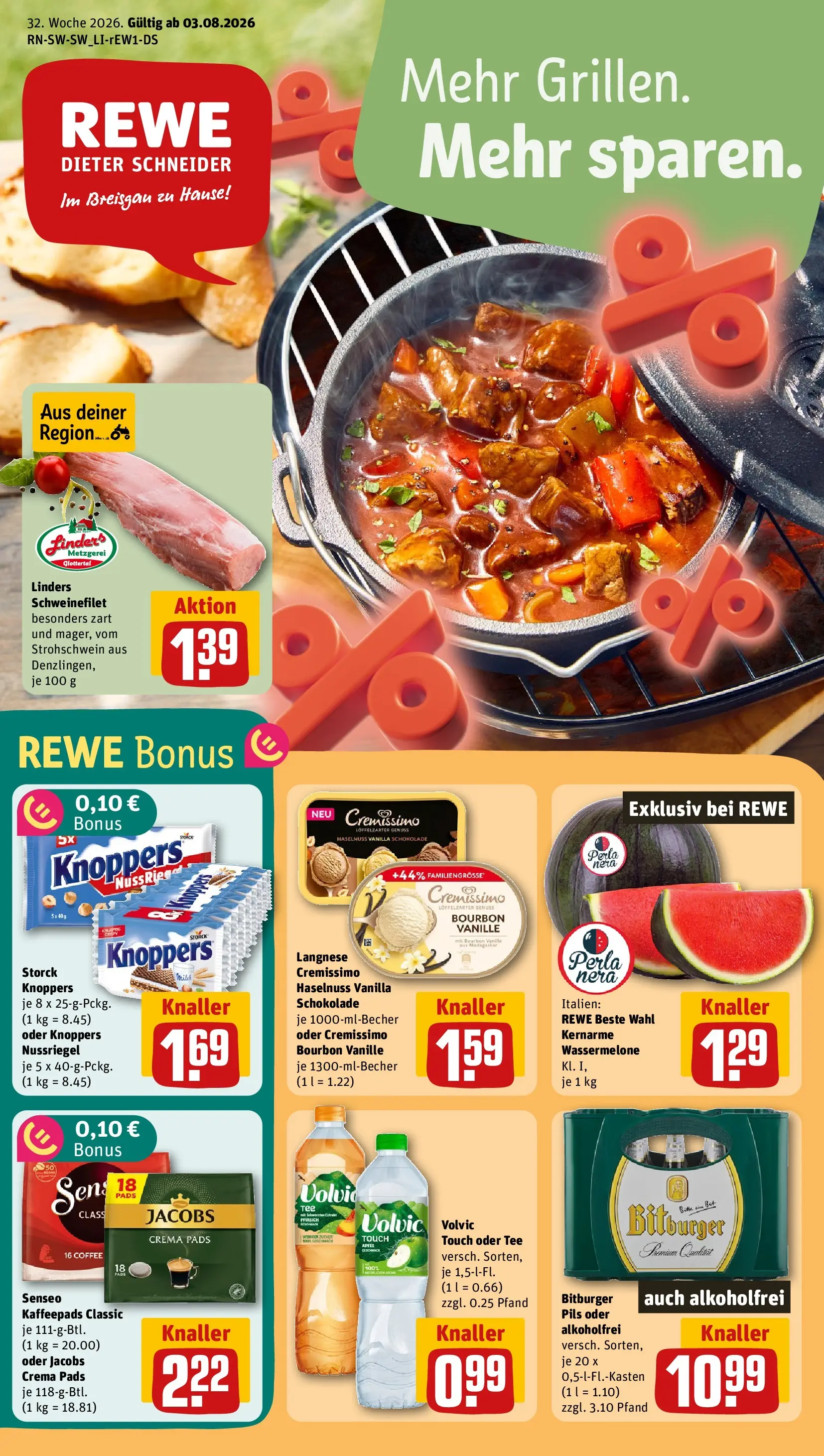 REWE Prospekt ab 03.08.2026 zum Blättern » Angebote | Seite: 1 | Produkte: Bitburger, Pils, Tee, Bourbon