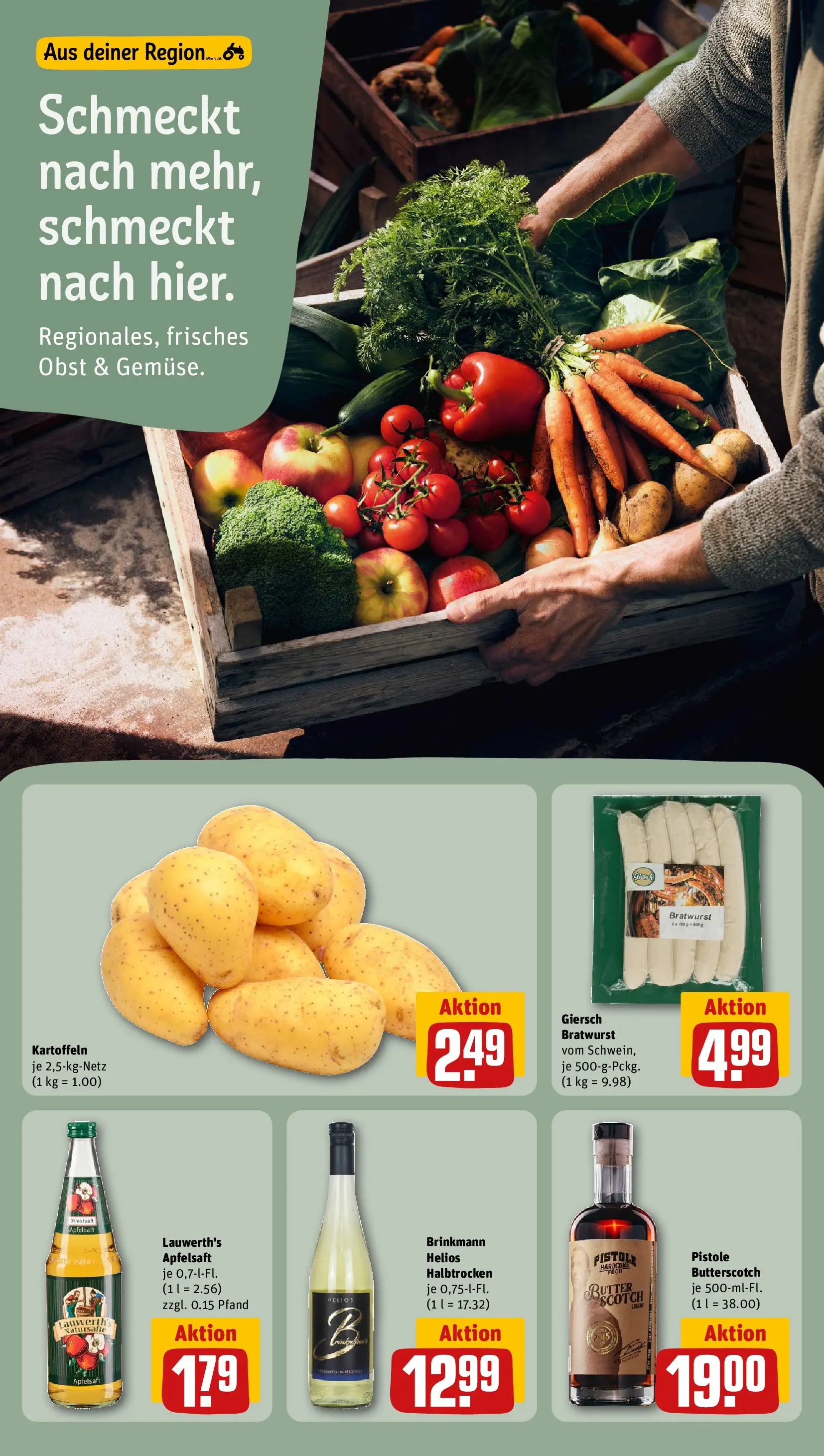 REWE Prospekt ab 03.08.2026 zum Blättern » Angebote | Seite: 21 | Produkte: Bratwurst, Apfelsaft, Kartoffeln, Obst