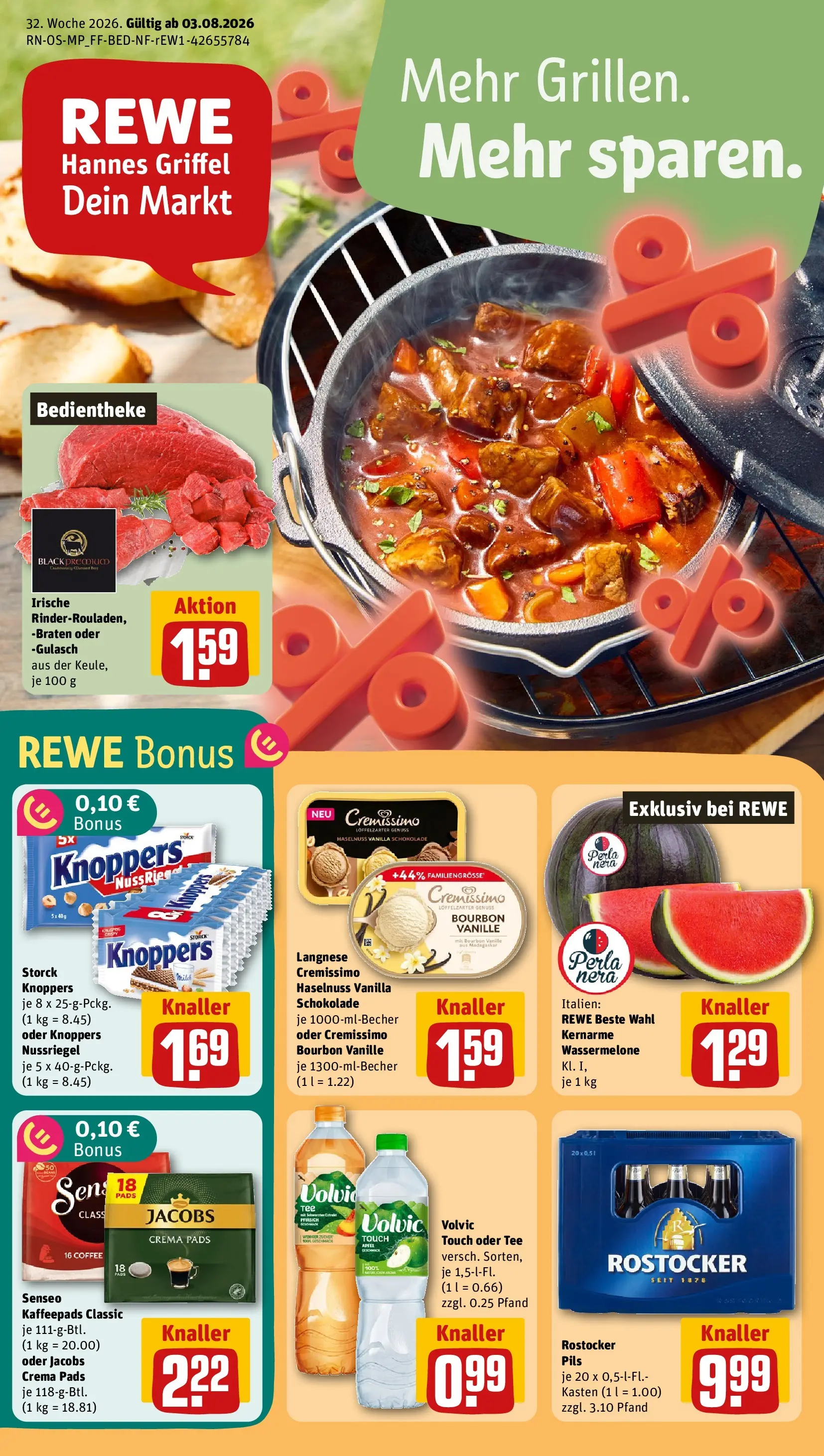 REWE Prospekt ab 03.08.2026 zum Blättern » Angebote | Seite: 1 | Produkte: Senseo, Pfirsich, Wassermelone, Tee