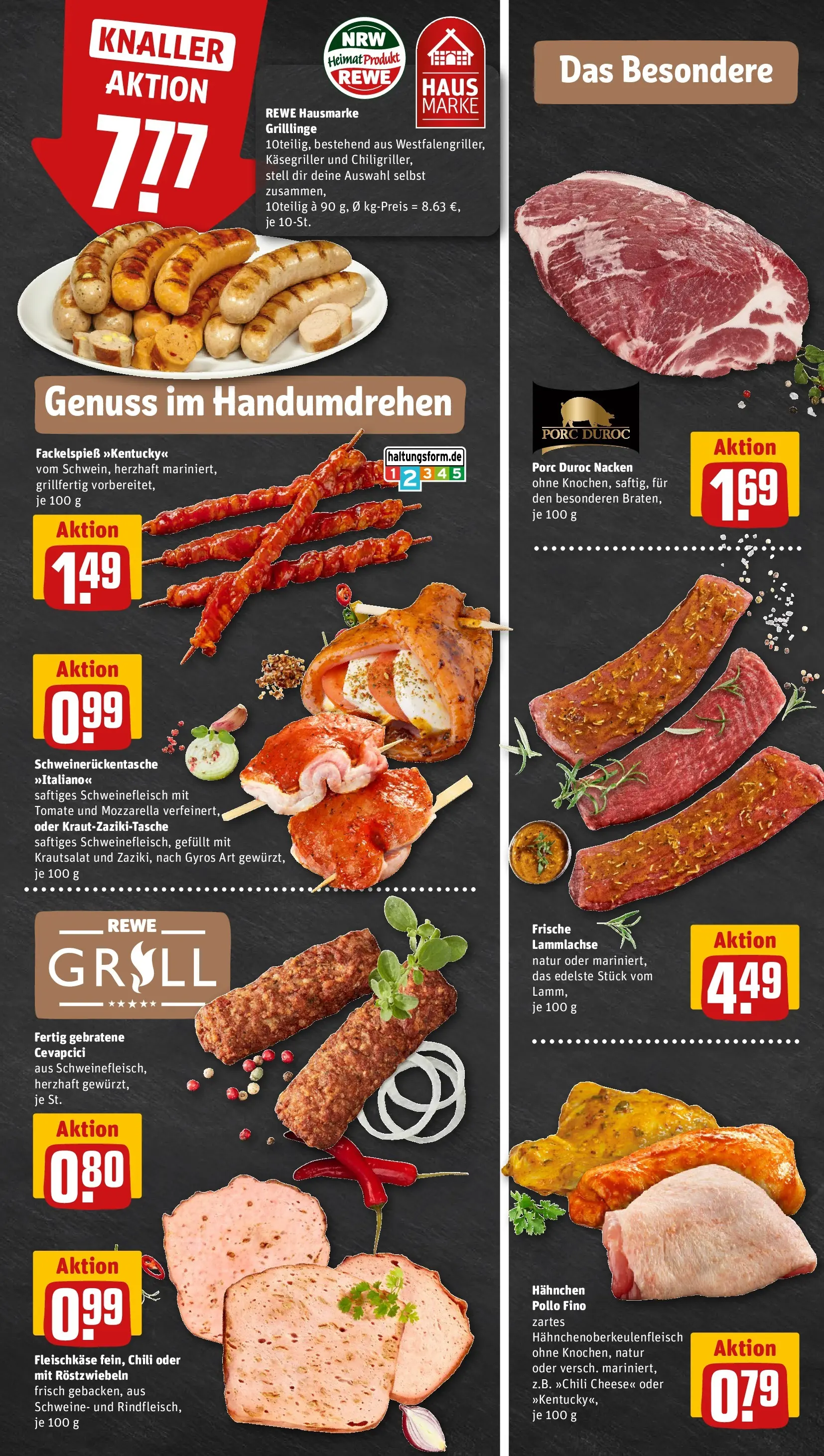 REWE Prospekt ab 03.08.2026 zum Blättern » Angebote | Seite: 7 | Produkte: Mozzarella, Cevapcici, Chili, Schweinefleisch