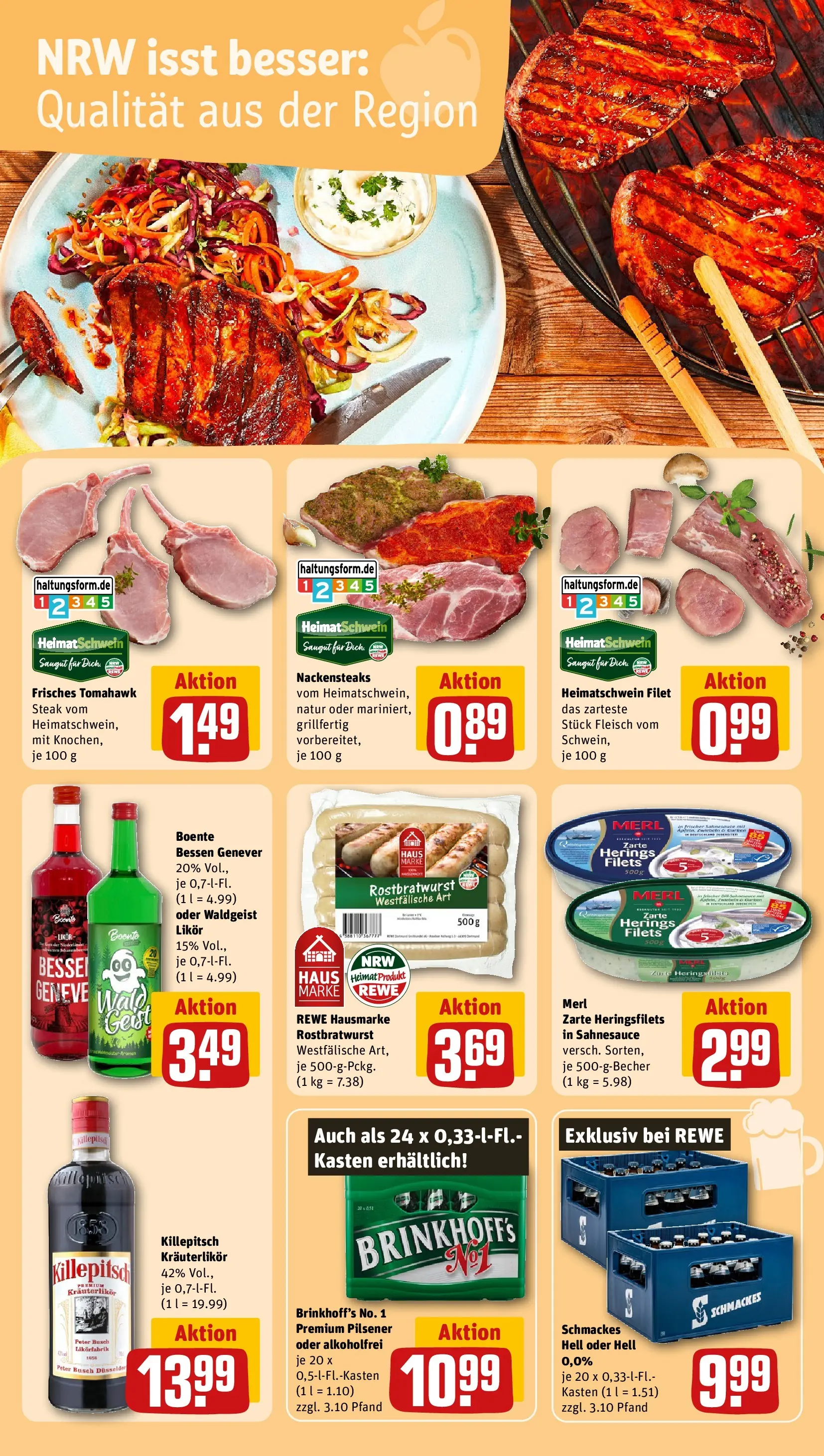 REWE Prospekt ab 03.08.2026 zum Blättern » Angebote | Seite: 18 | Produkte: Likör, Steak, Fleisch, Gurken