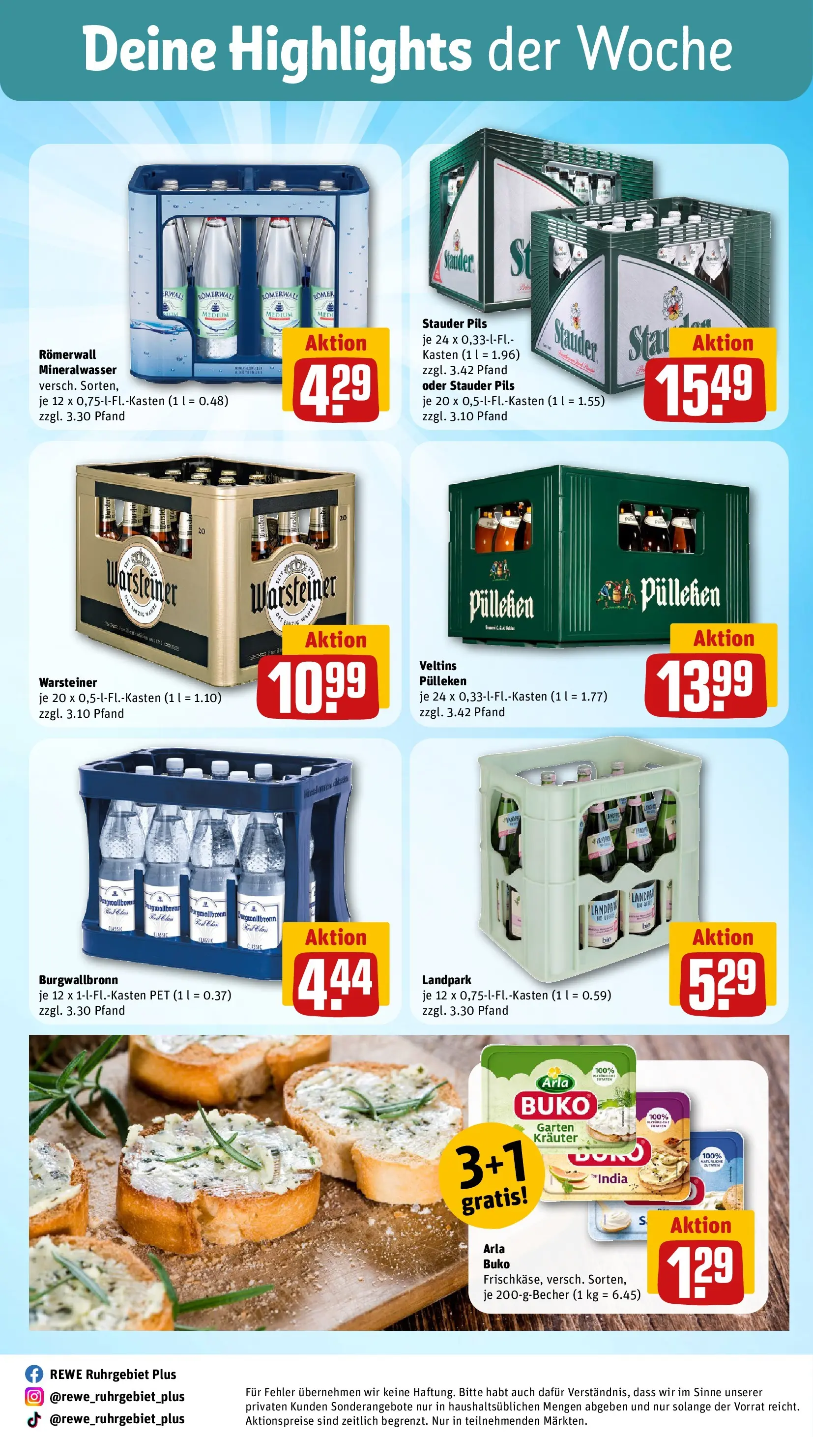 REWE Prospekt ab 03.08.2026 zum Blättern » Angebote | Seite: 29 | Produkte: Mineralwasser, Warsteiner, Arla buko, Veltins