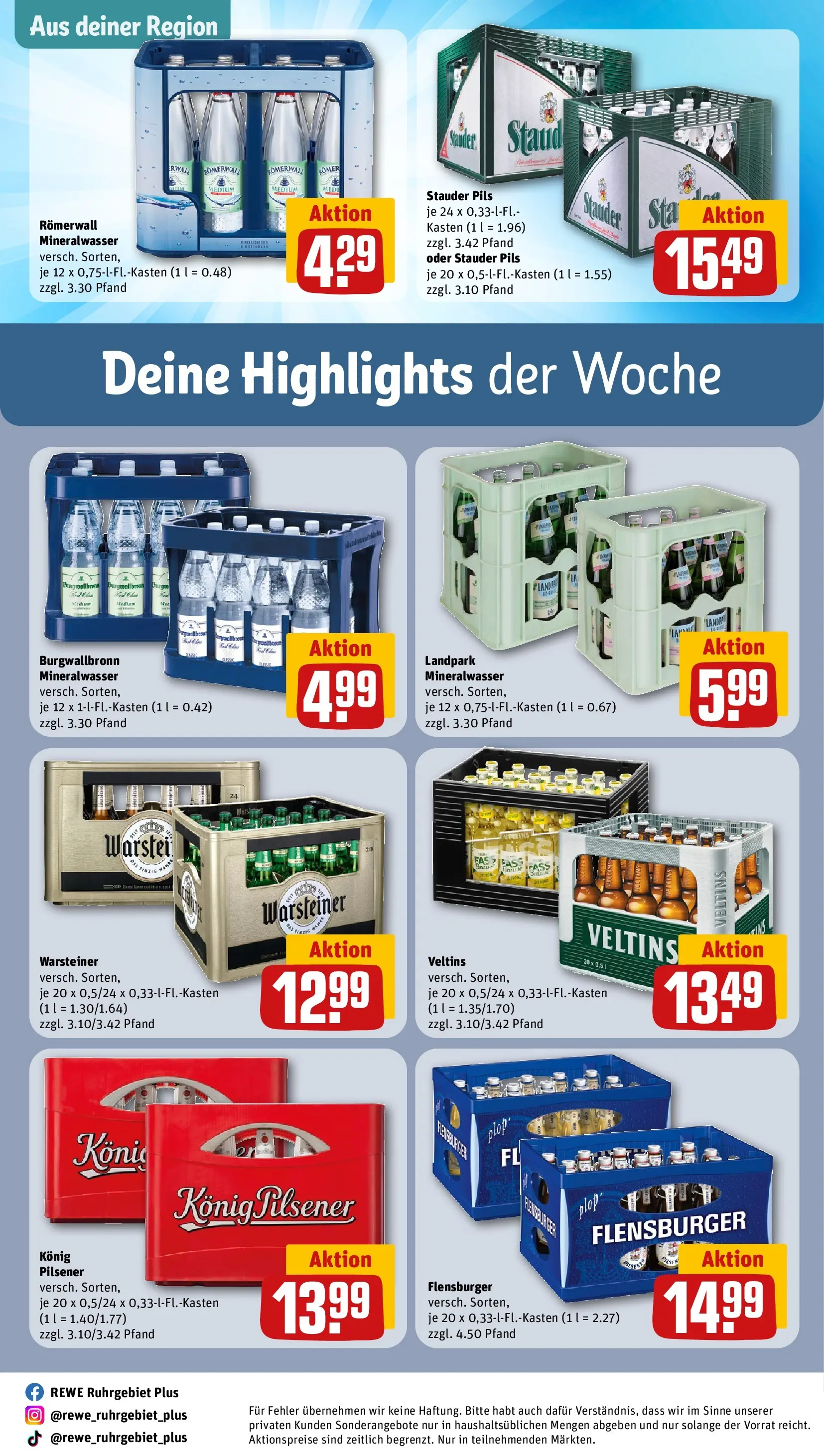 REWE Prospekt ab 03.08.2026 zum Blättern » Angebote | Seite: 29 | Produkte: Mineralwasser, Flensburger, Warsteiner, Veltins