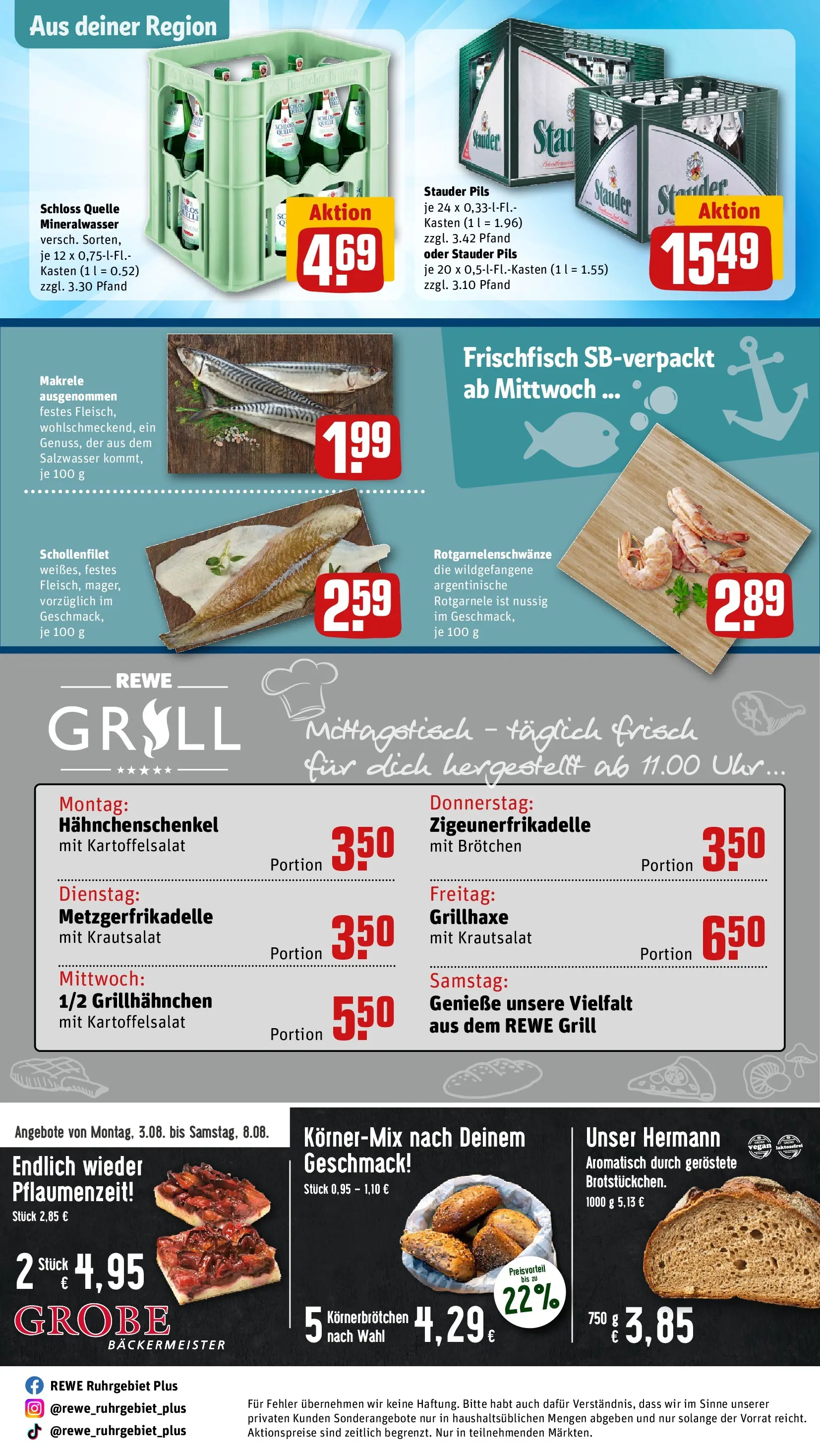 REWE Prospekt ab 03.08.2026 zum Blättern » Angebote | Seite: 29 | Produkte: Grill, Pils, Mineralwasser, Uhr