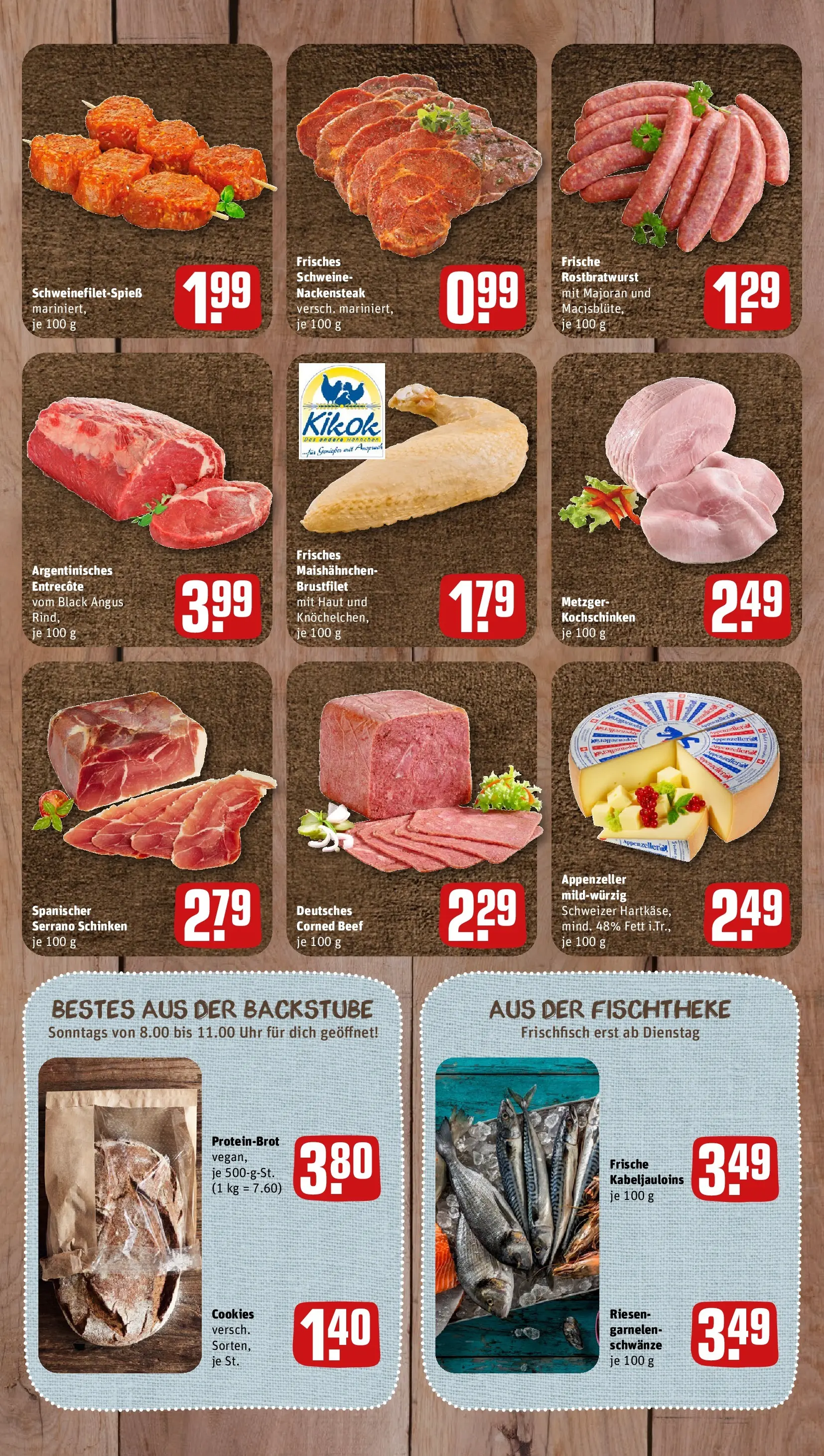 REWE Prospekt ab 03.08.2026 zum Blättern » Angebote | Seite: 7 | Produkte: Garnelen, Entrecote, Schinken, Uhr