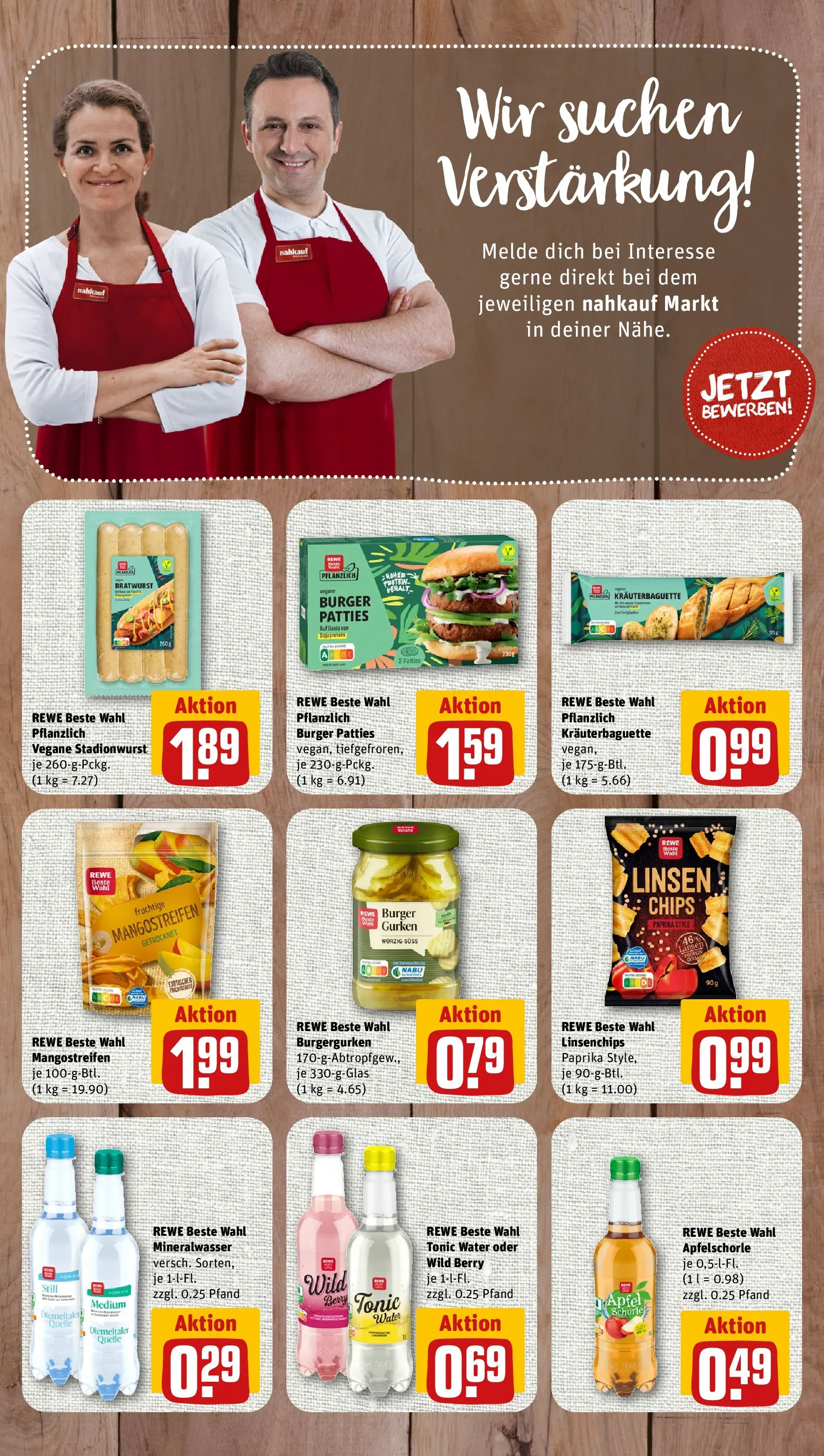 REWE Prospekt ab 03.08.2026 zum Blättern » Angebote | Seite: 7 | Produkte: Burger, Mineralwasser, Chips, Gurken