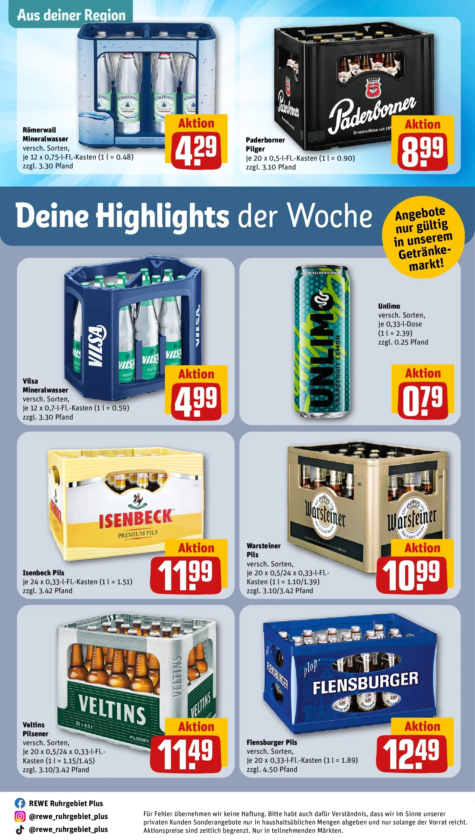 REWE Prospekt ab 03.08.2026 zum Blättern » Angebote | Seite: 29 | Produkte: Pils, Mineralwasser, Flensburger, Warsteiner
