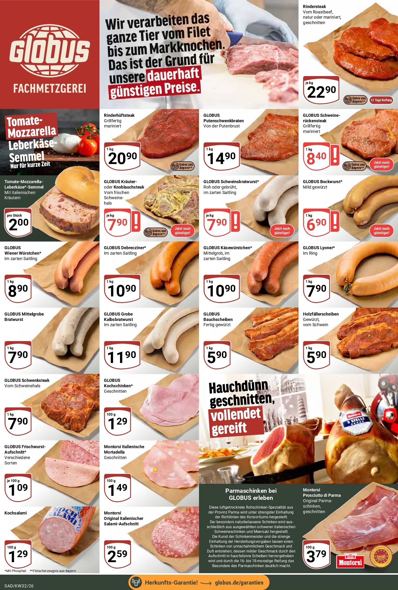 Globus Prospekt Schwandorf (ab 03.08.2026) » Angebote online | Seite: 6 | Produkte: Mozzarella, Bratwurst, Schinken, Leberkase