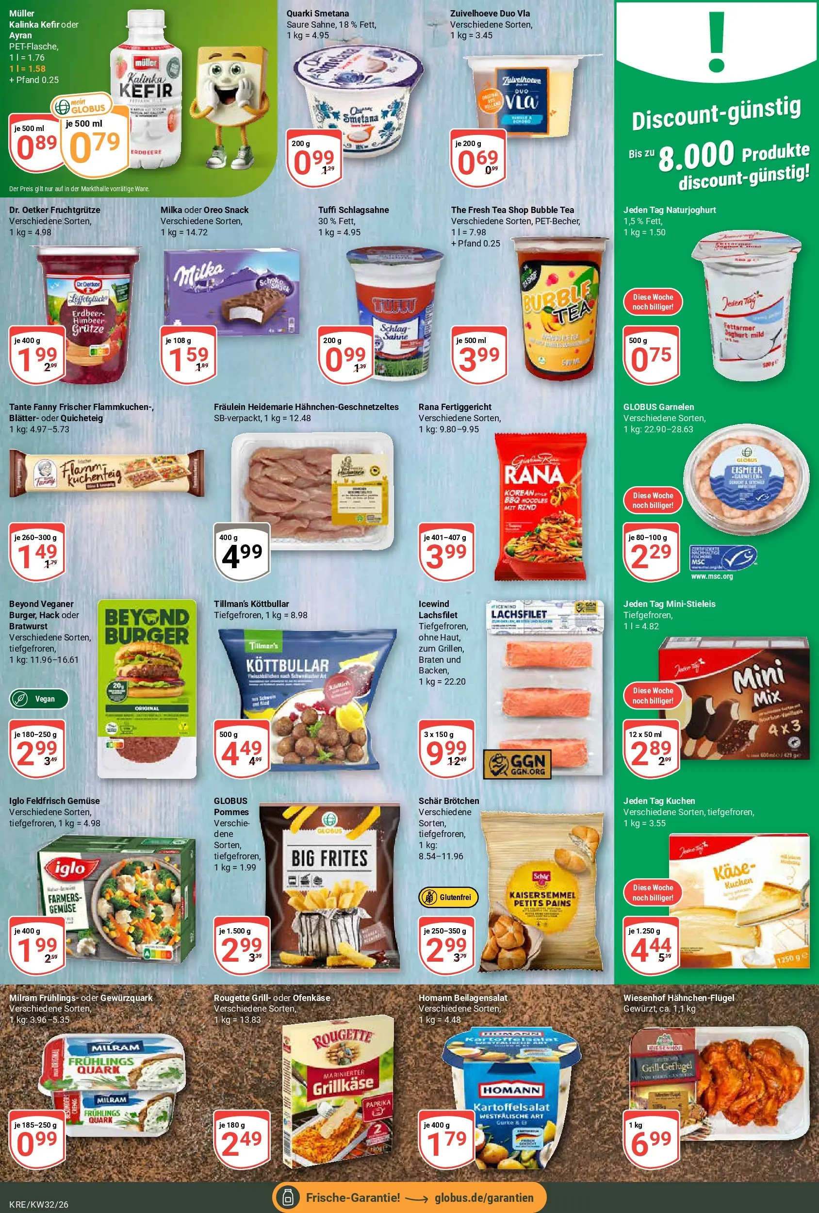 Globus Prospekt Krefeld (ab 03.08.2026) » Angebote online | Seite: 8 | Produkte: Kefir, Schlagsahne, Burger, Sahne