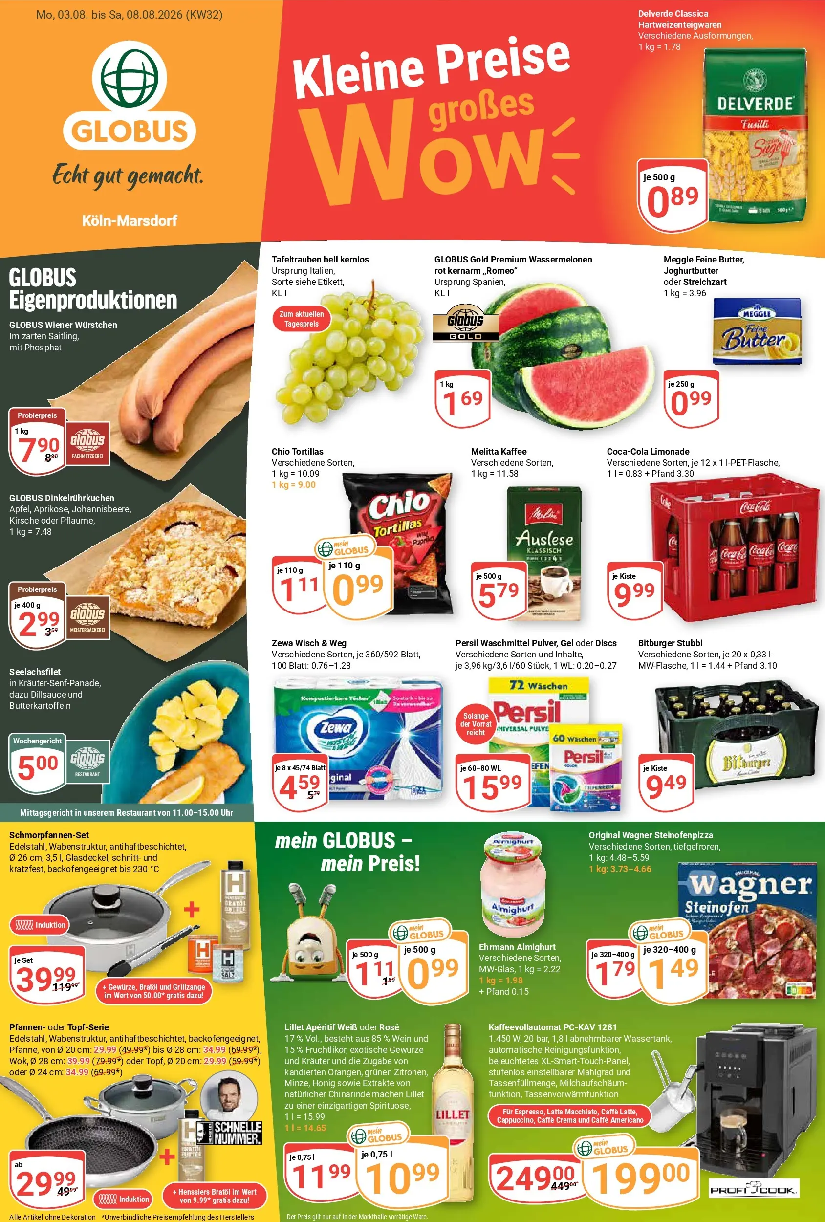 Globus Prospekt Köln (ab 03.08.2026) » Angebote online | Seite: 1 | Produkte: Bäckerei, Waschmittel, Wein, Uhr
