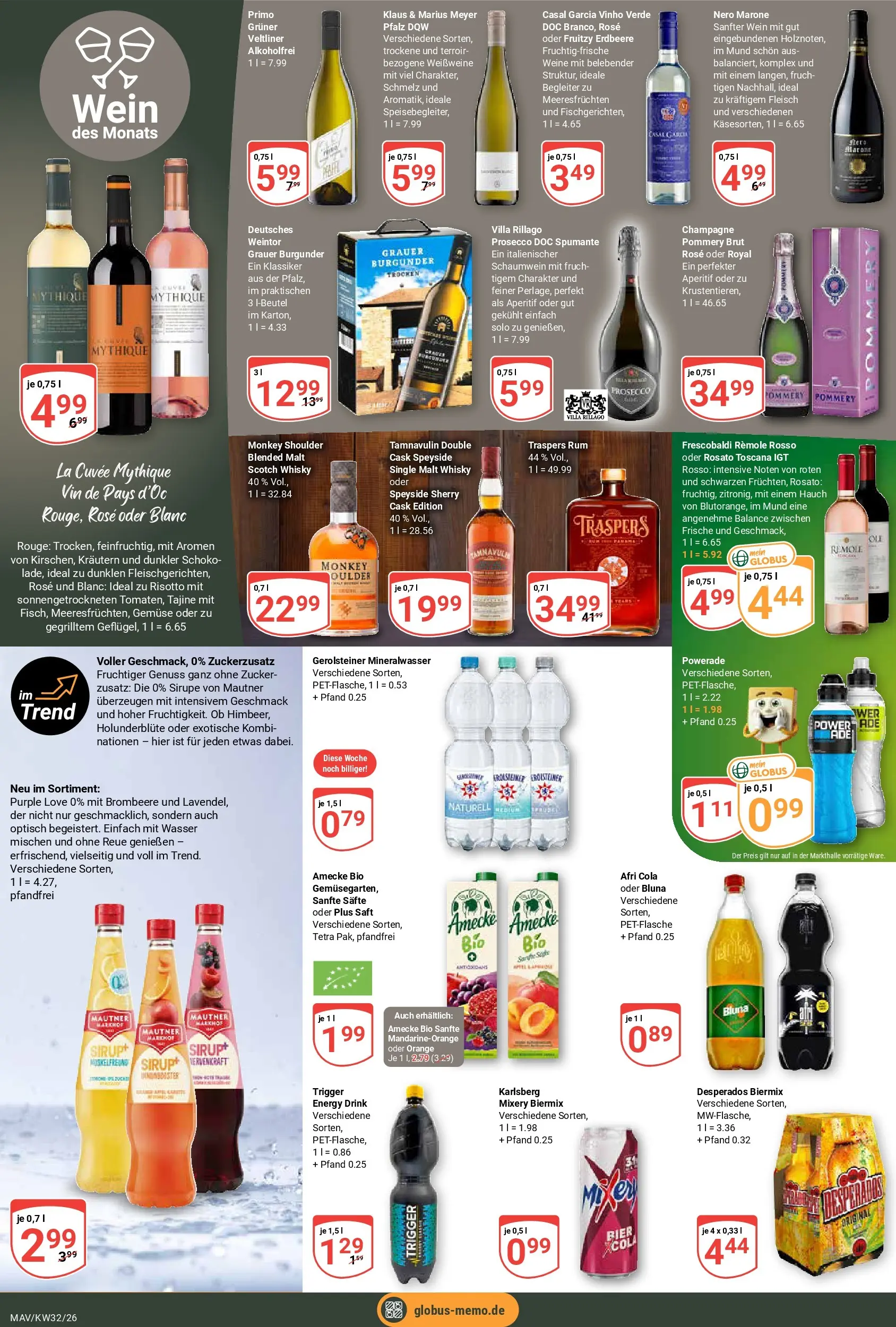Globus Prospekt Mannheim (ab 03.08.2026) » Angebote online | Seite: 14 | Produkte: Whisky, Rum, Prosecco, Wein
