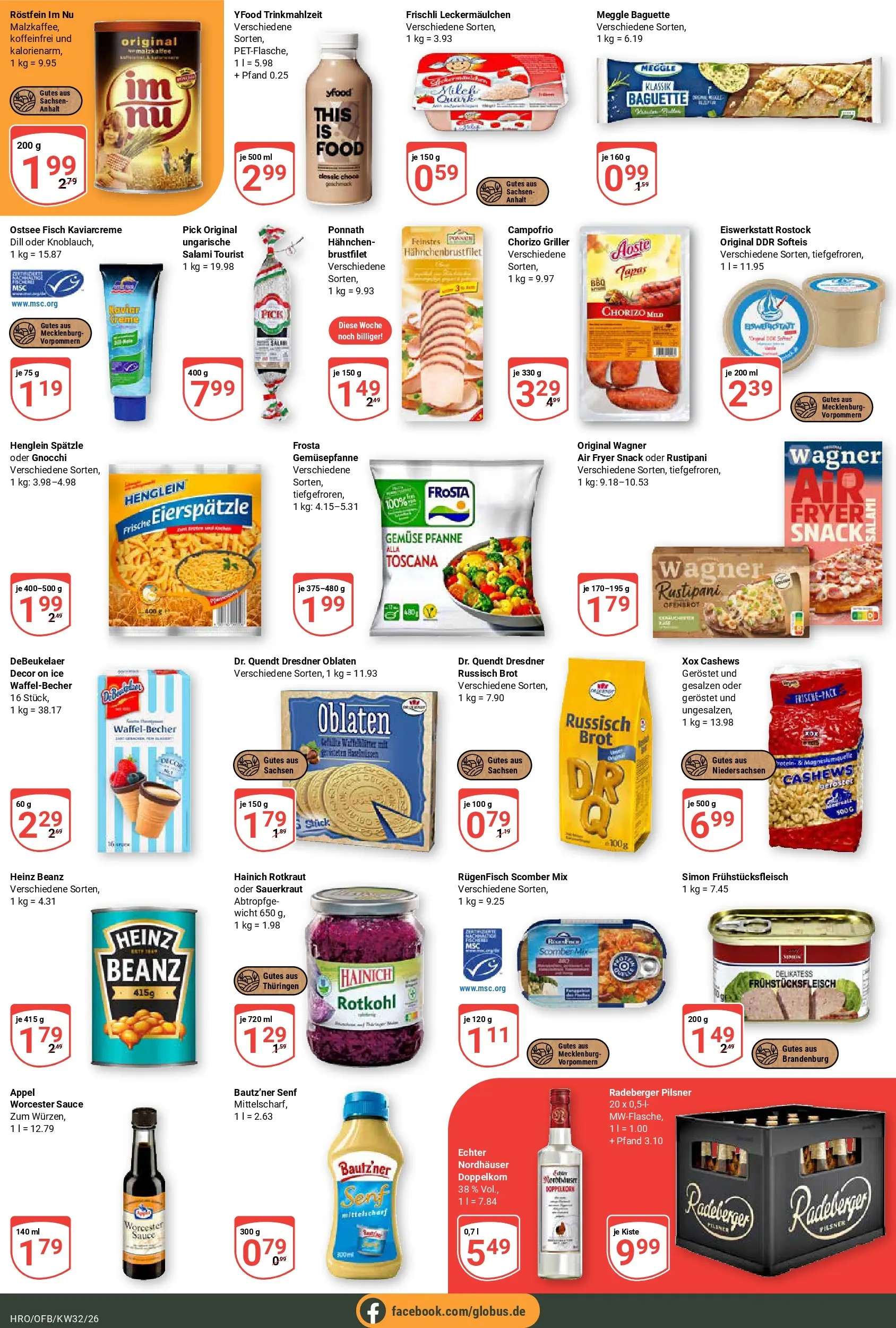 Globus Prospekt Rostock (ab 03.08.2026) » Angebote online | Seite: 3 | Produkte: Milch, YFood, Gemüse, Salami