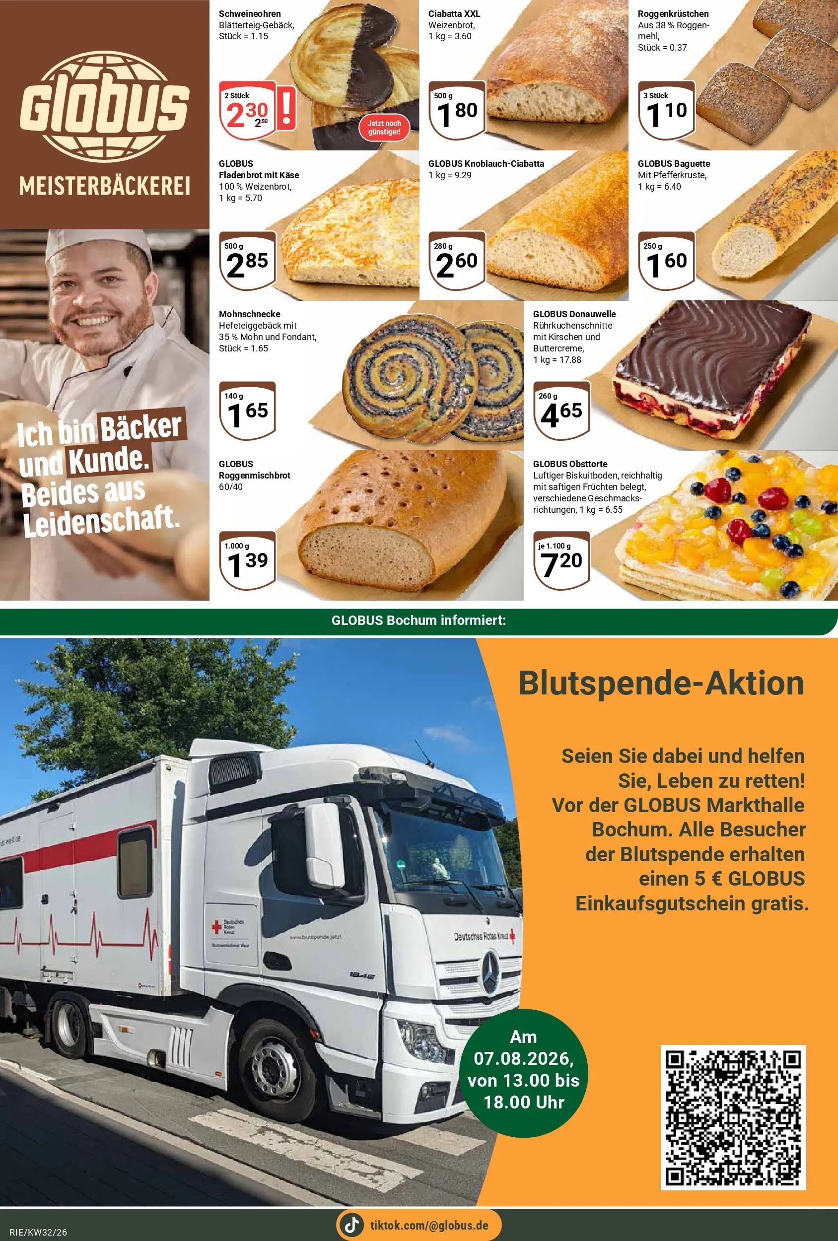 Globus Prospekt Bochum-Riemke (ab 03.08.2026) » Angebote online | Seite: 7 | Produkte: Mehl, Käse, Baguette, Uhr