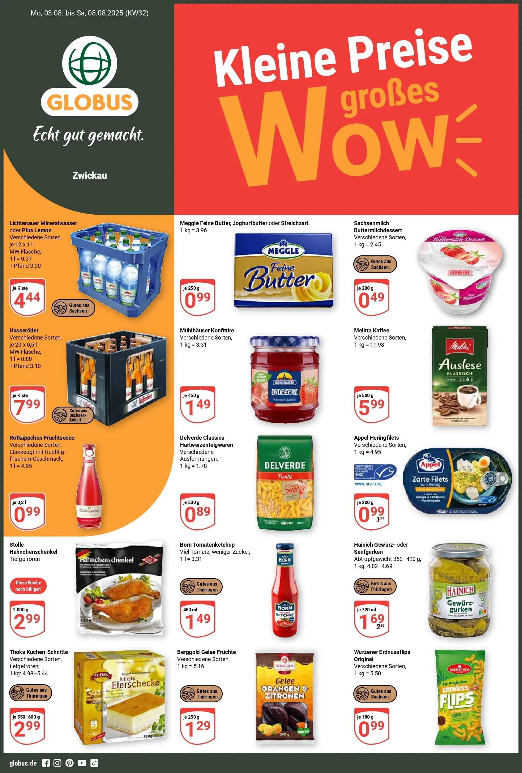 Globus Prospekt Zwickau (ab 03.08.2026) » Angebote online | Seite: 1 | Produkte: Butter, Kaffee, Orangen, Fruchtsecco