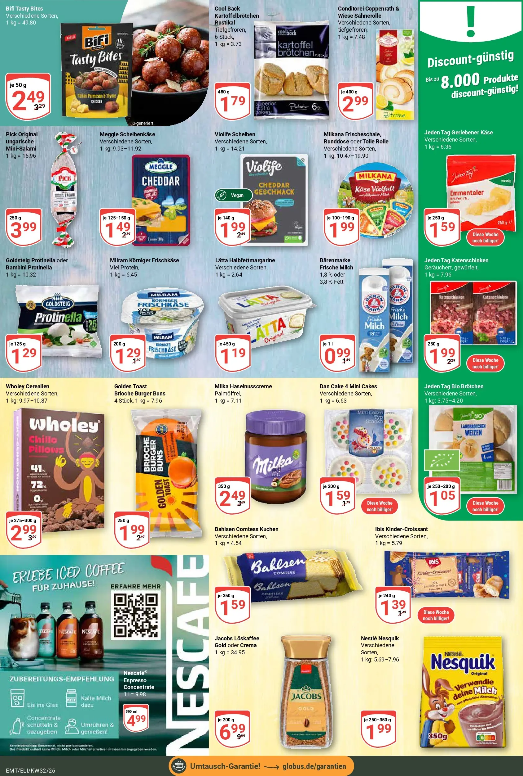 Globus Prospekt Mittelhausen (ab 03.08.2026) » Angebote online | Seite: 12 | Produkte: Milch, Bifi, Milka, Kuchen